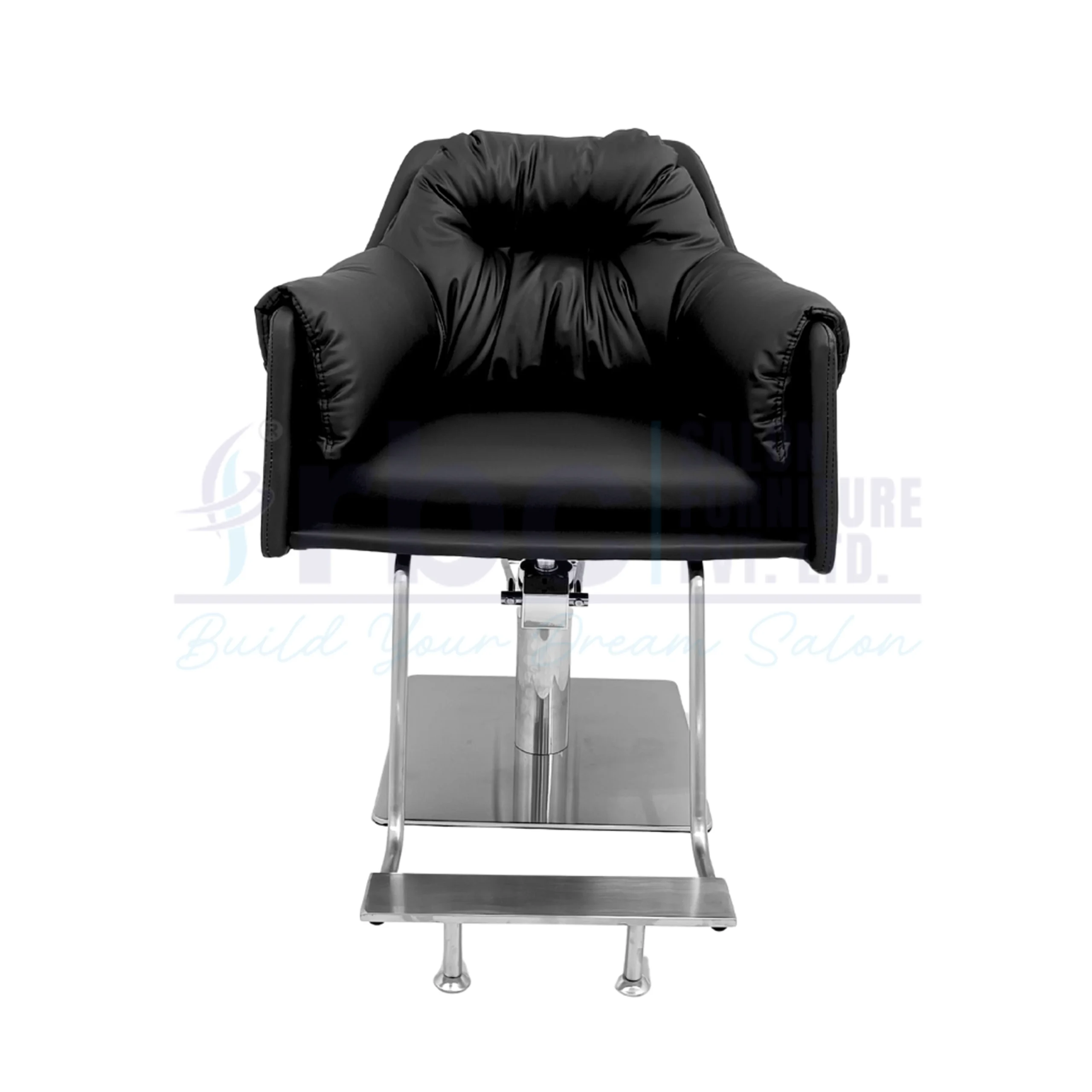 RBC 414 Black Ultra Plush Hydraulic Salon Chair with Stainless Steel Footrest and Square Base