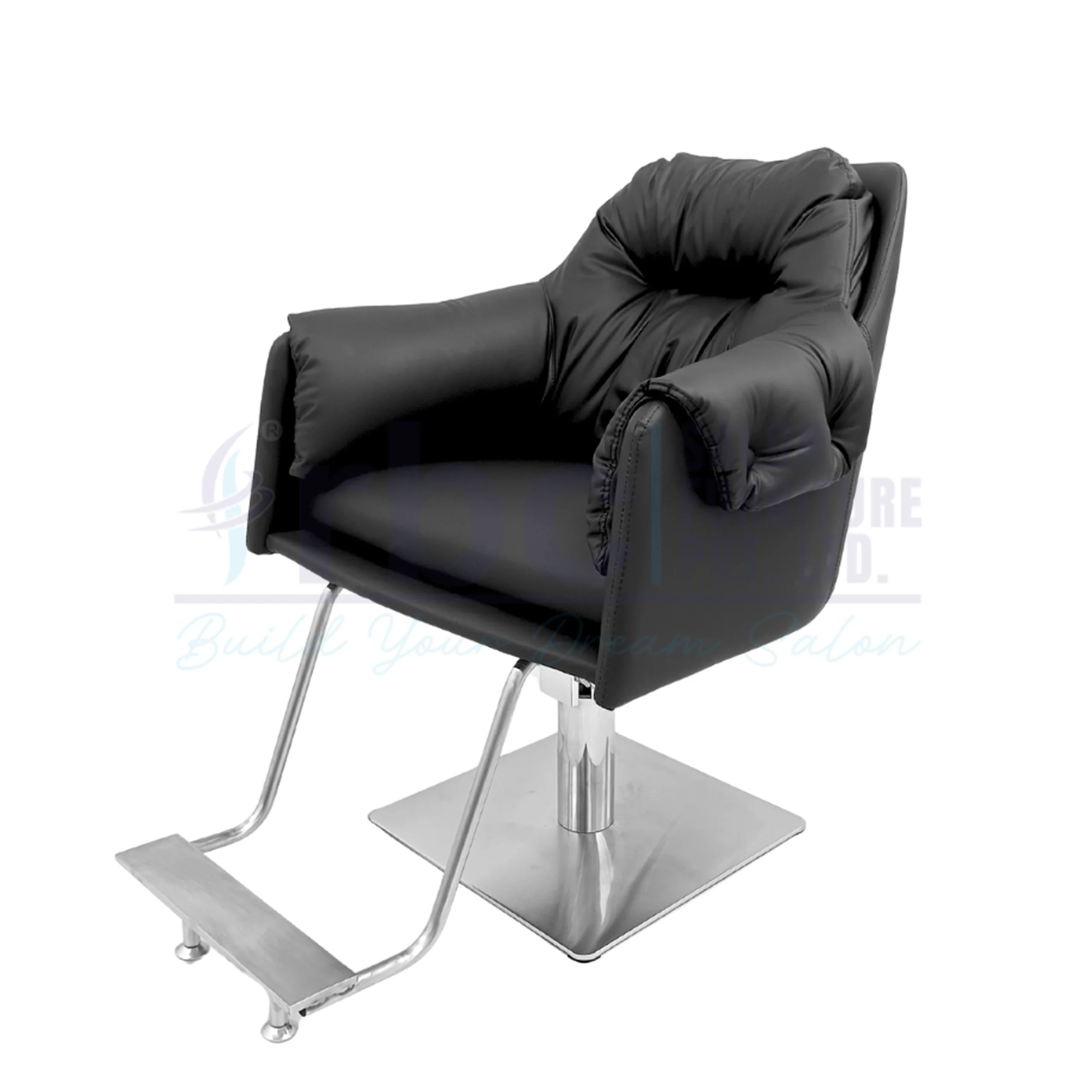 RBC 414 Black Ultra Plush Hydraulic Salon Chair with Stainless Steel Footrest and Square Base