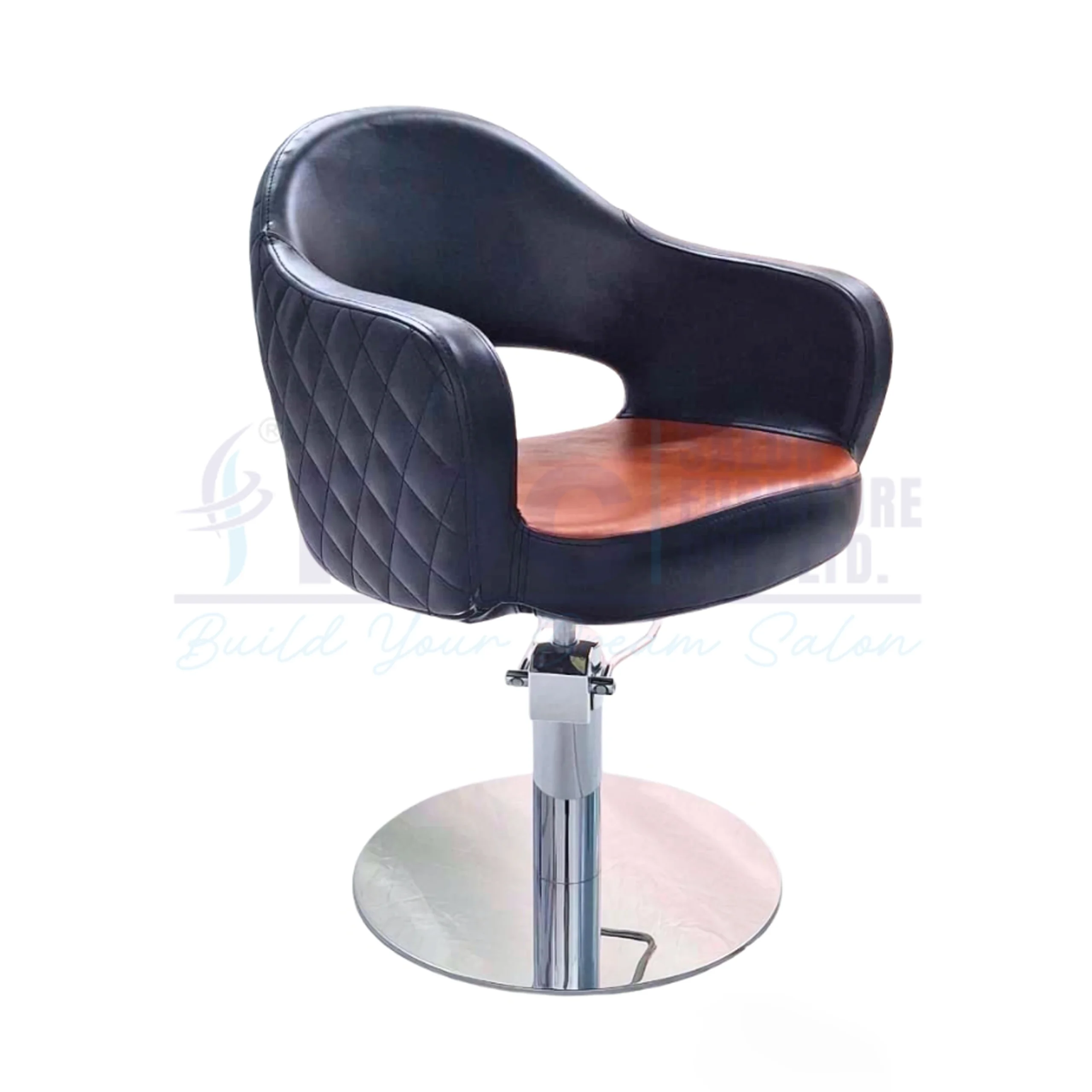 Home RBC 418 Dual Tone Black and Tan Brown Hydraulic Salon Chair with Diamond Quilted Back and Round Chrome Base