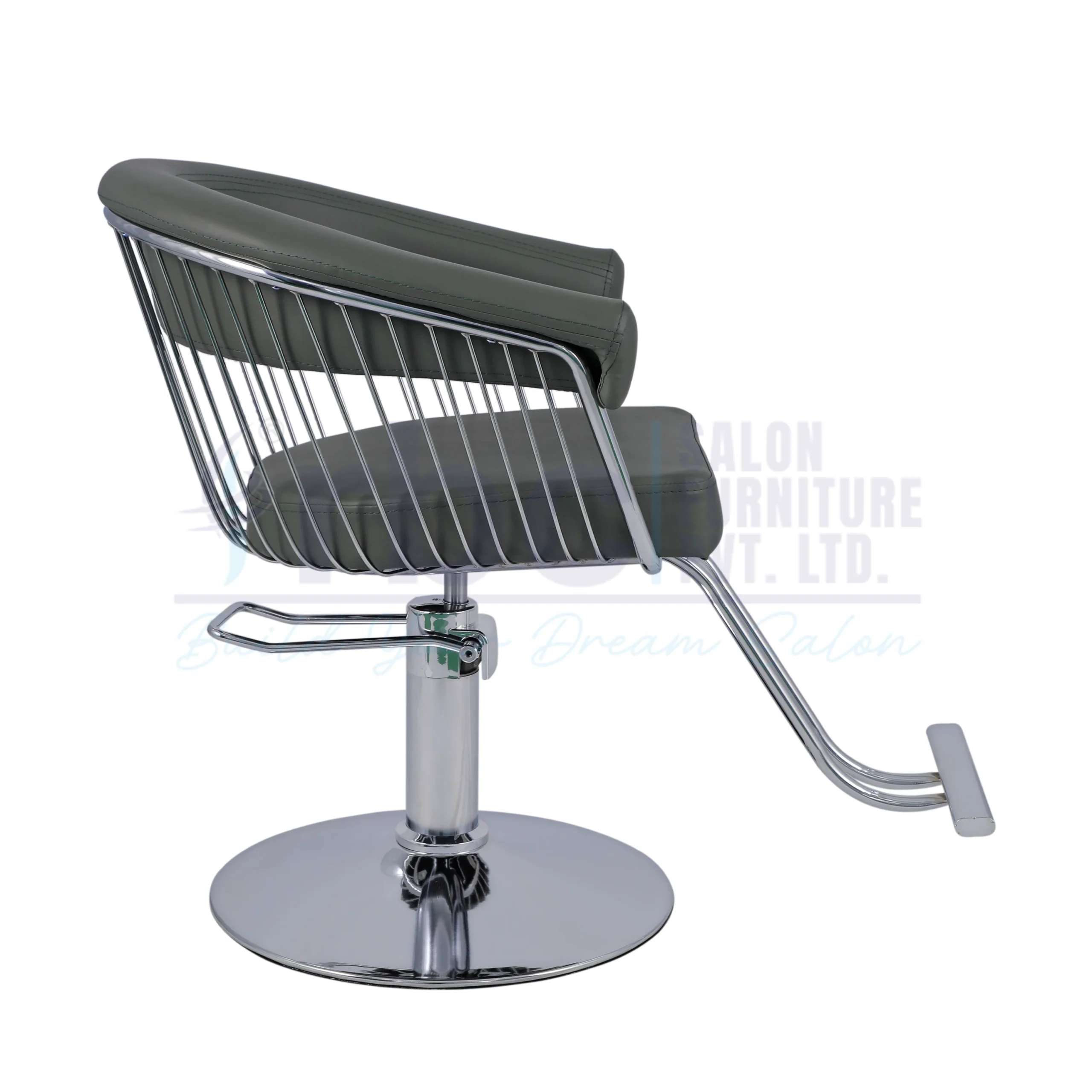 RBC 419 Dark Grey Hydraulic Salon Chair with Chrome Wireframe Cage Back and Round Base