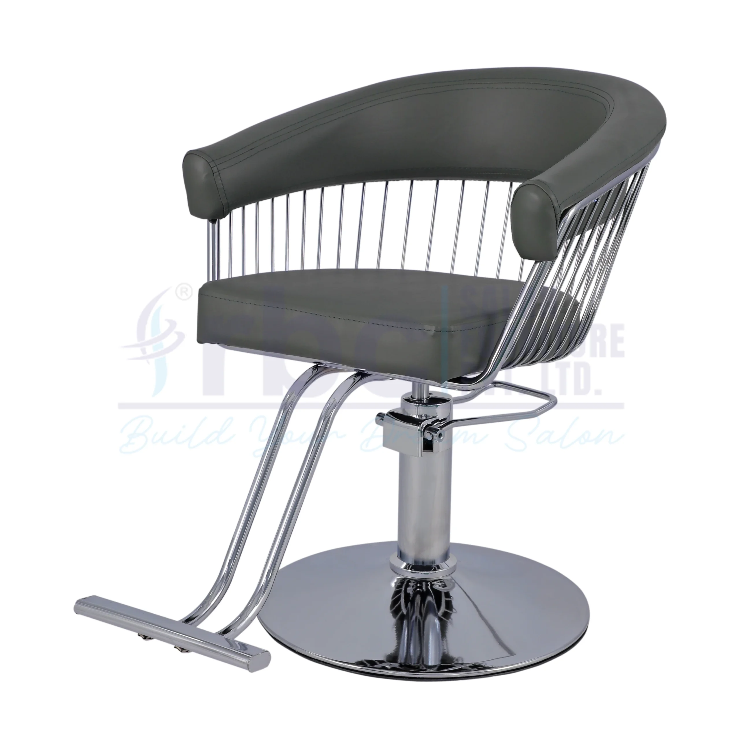 RBC 419 Dark Grey Hydraulic Salon Chair with Chrome Wireframe Cage Back and Round Base