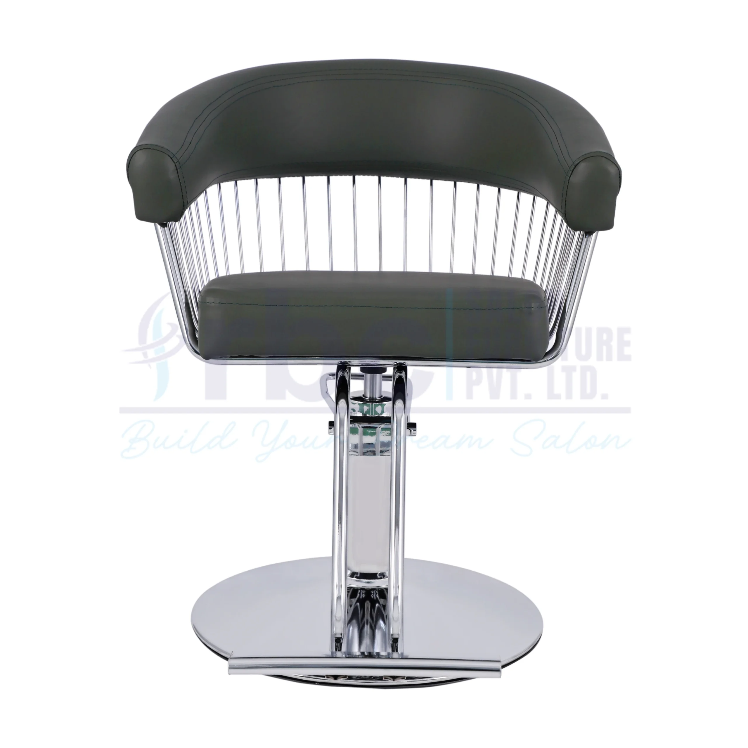 RBC 419 Dark Grey Hydraulic Salon Chair with Chrome Wireframe Cage Back and Round Base