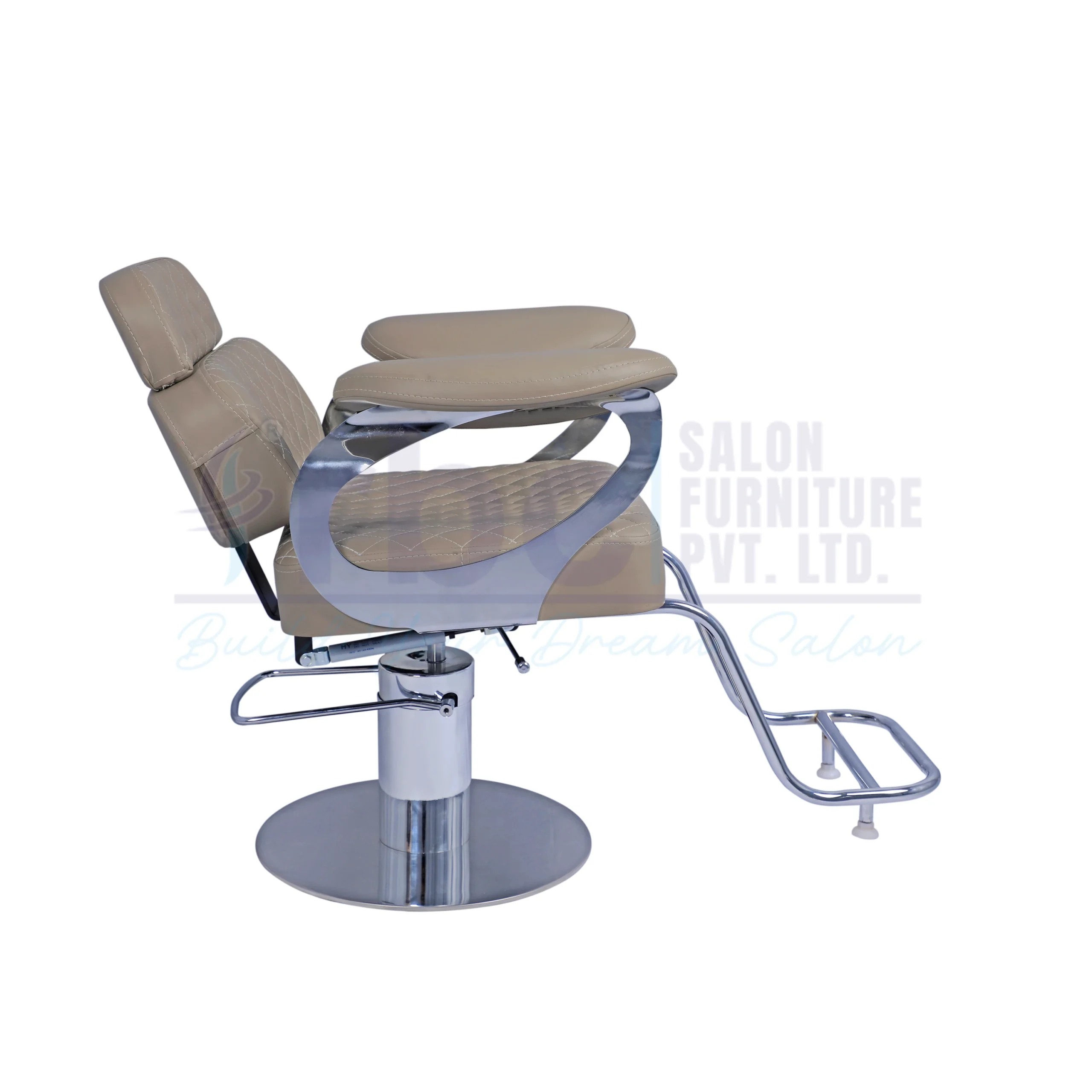 RBC 427 Beige Diamond Stitched Hydraulic Salon Chair with Curved Chrome Armrests and Round Base