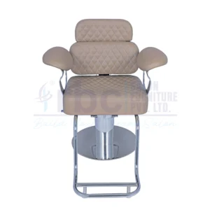 RBC 427 Beige Diamond Stitched Hydraulic Salon Chair with Curved Chrome Armrests and Round Base