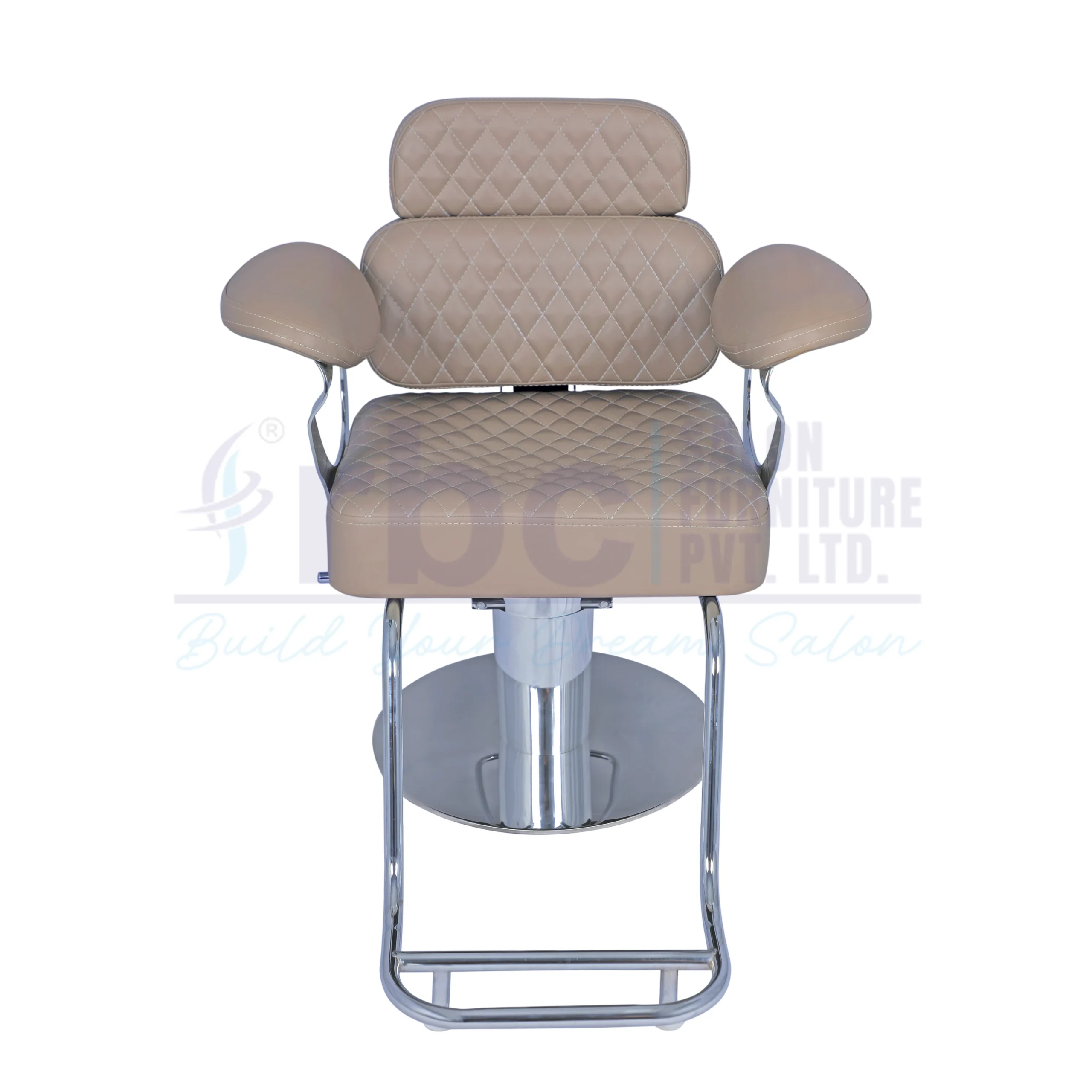 RBC 427 Beige Diamond Stitched Hydraulic Salon Chair with Curved Chrome Armrests and Round Base