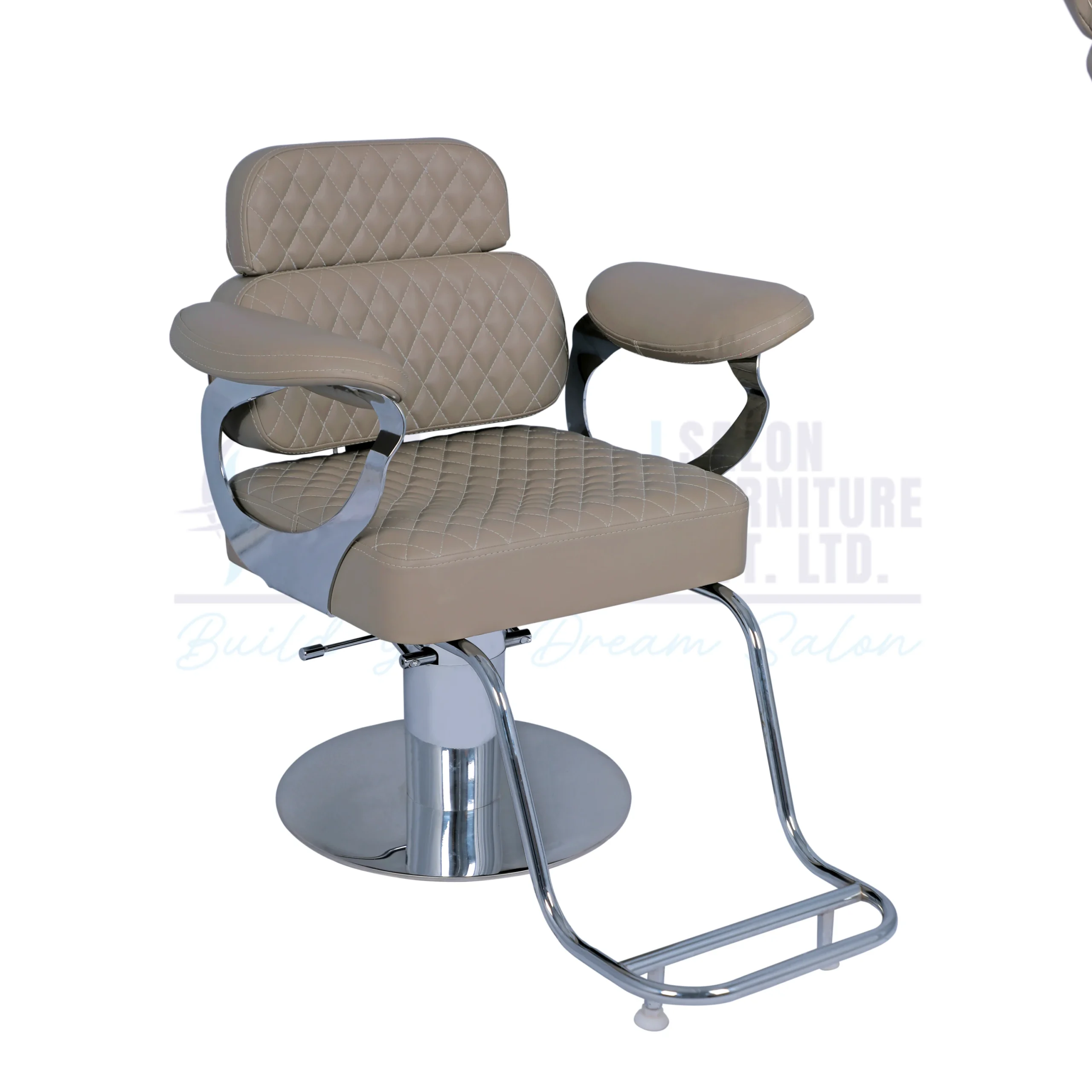 RBC 427 Beige Diamond Stitched Hydraulic Salon Chair with Curved Chrome Armrests and Round Base