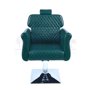 RBC 428 Bottle Green Diamond Stitched Hydraulic Salon Chair with Headrest Cushion and Square Chrome Base