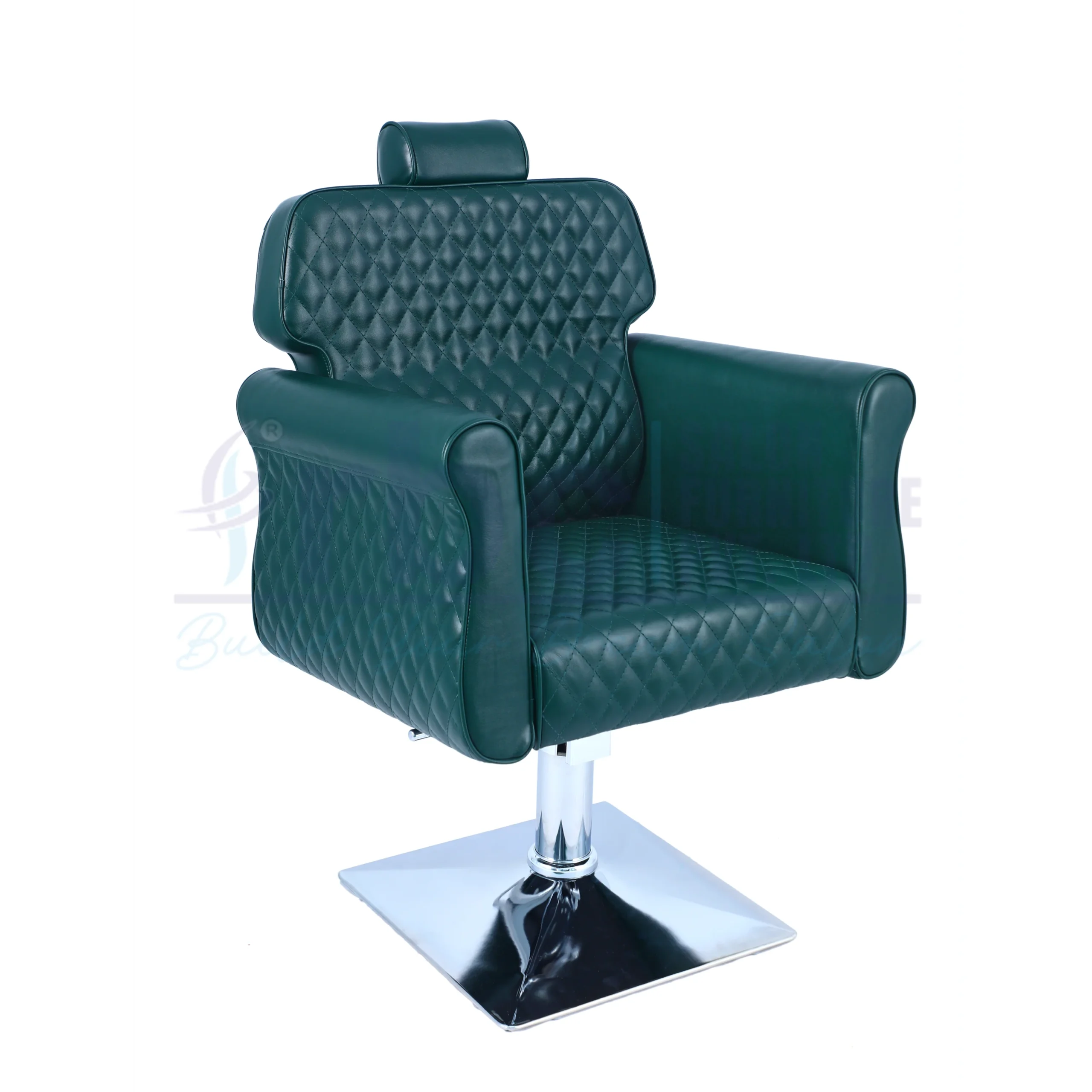 RBC 428 Bottle Green Diamond Stitched Hydraulic Salon Chair with Headrest Cushion and Square Chrome Base