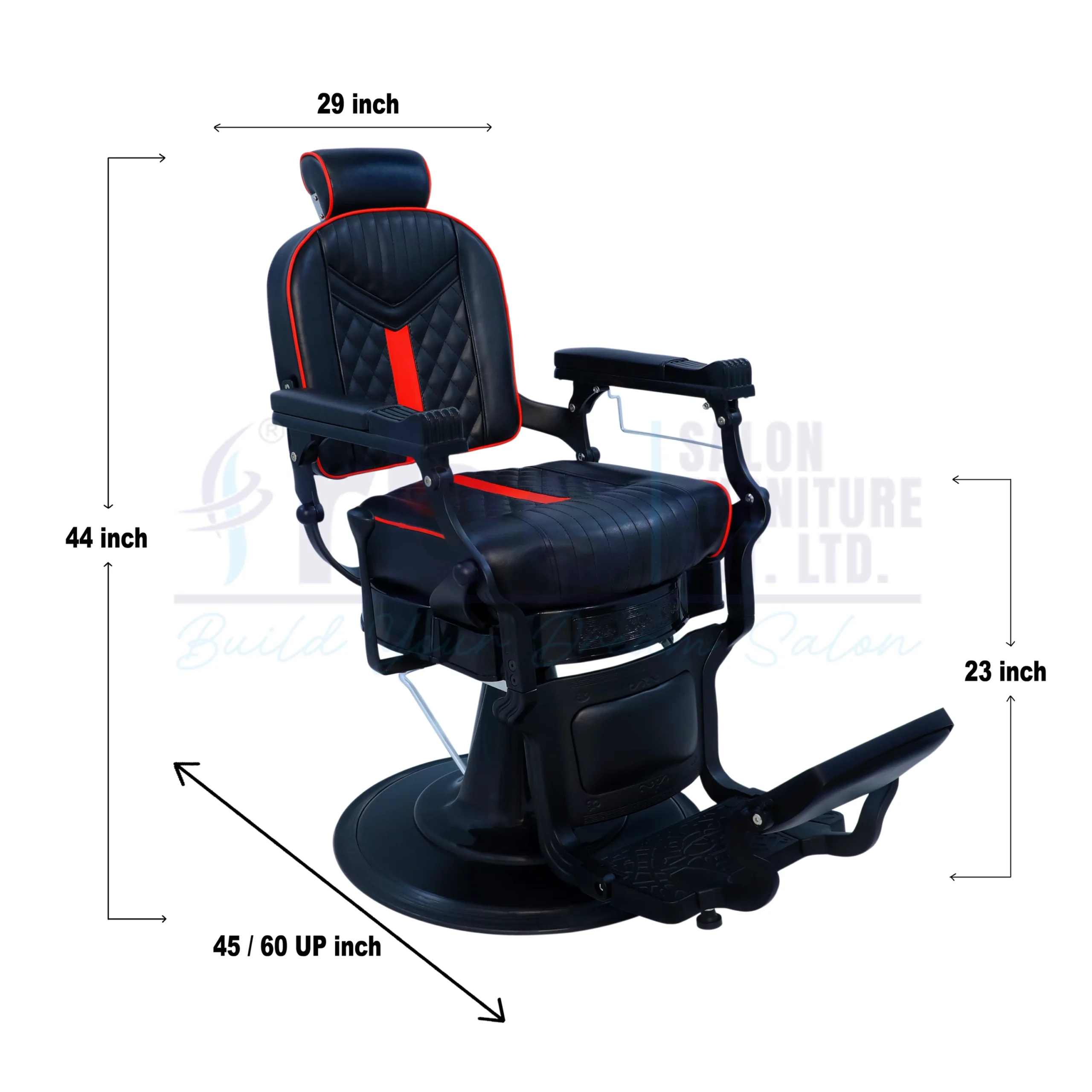 RBC 430 Black and Red Reclining Hydraulic Barber Chair with Diamond Stitching and Round Base