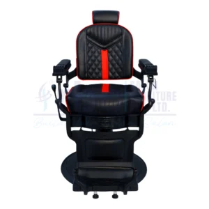 RBC 430 Black and Red Reclining Hydraulic Barber Chair with Diamond Stitching and Round Base