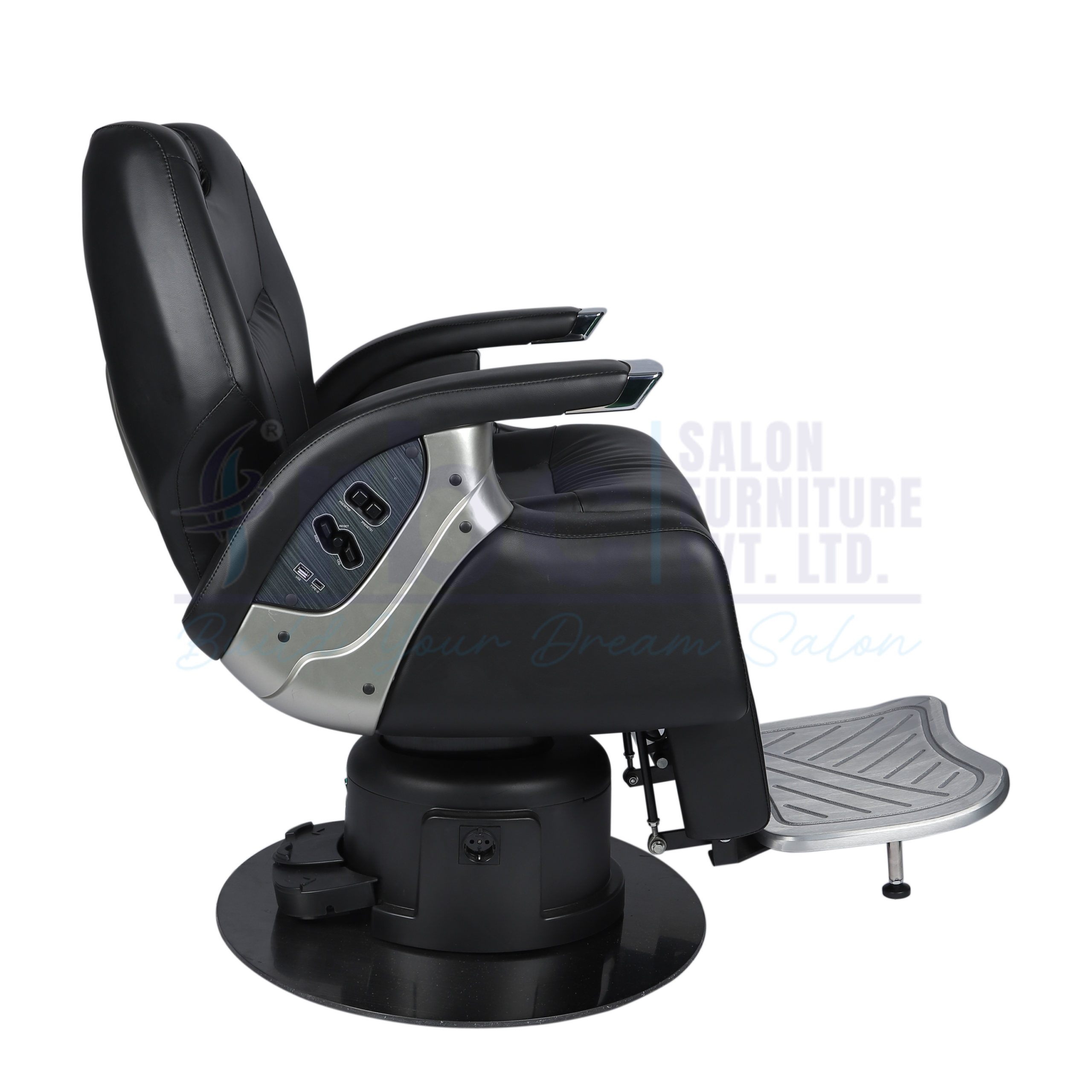 RBC 431 Motorized Electric Reclining Barber Chair with USB Ports and Round Base
