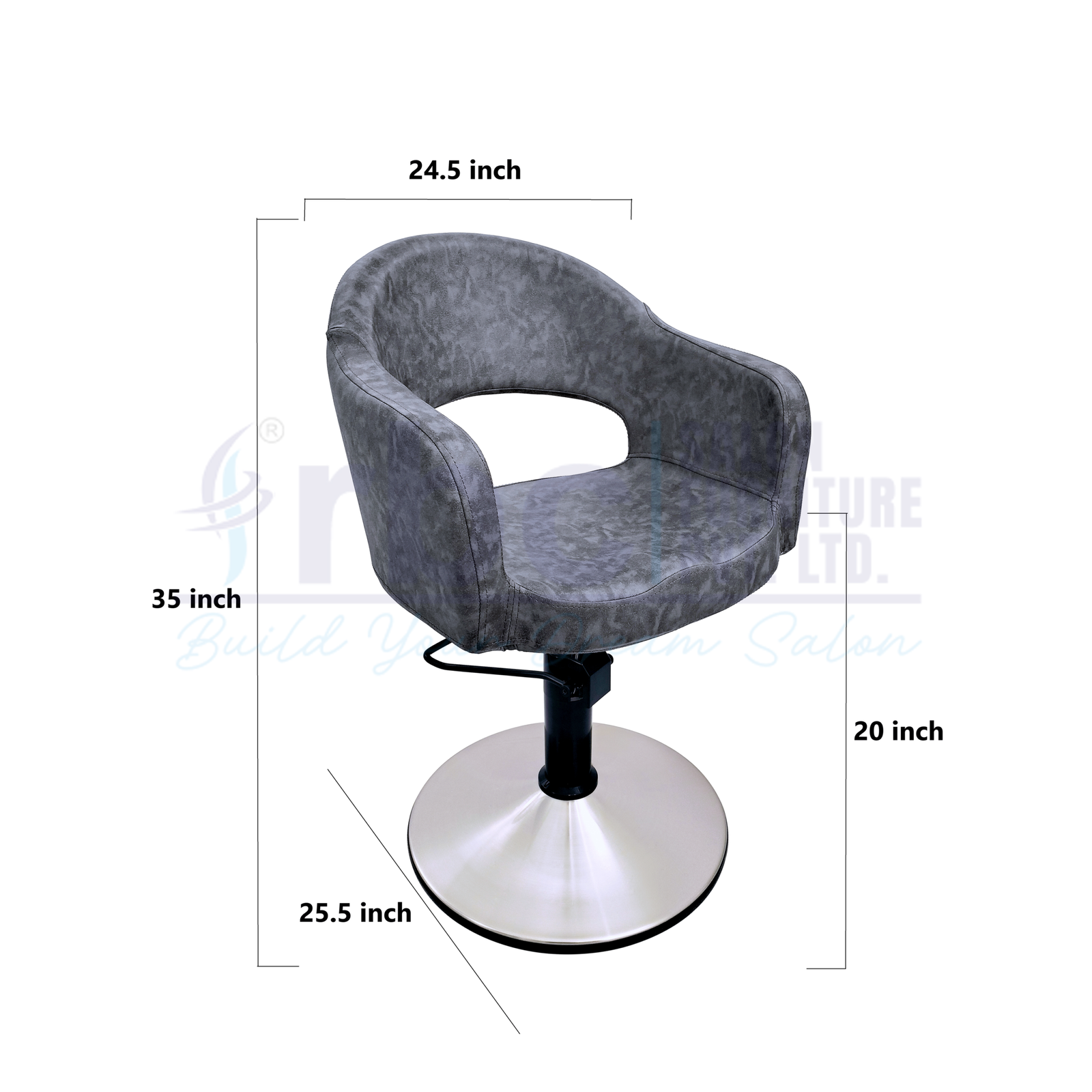 RBC 432 Distressed Grey Hydraulic Salon Styling Chair with Open Back Cutout and Round Base