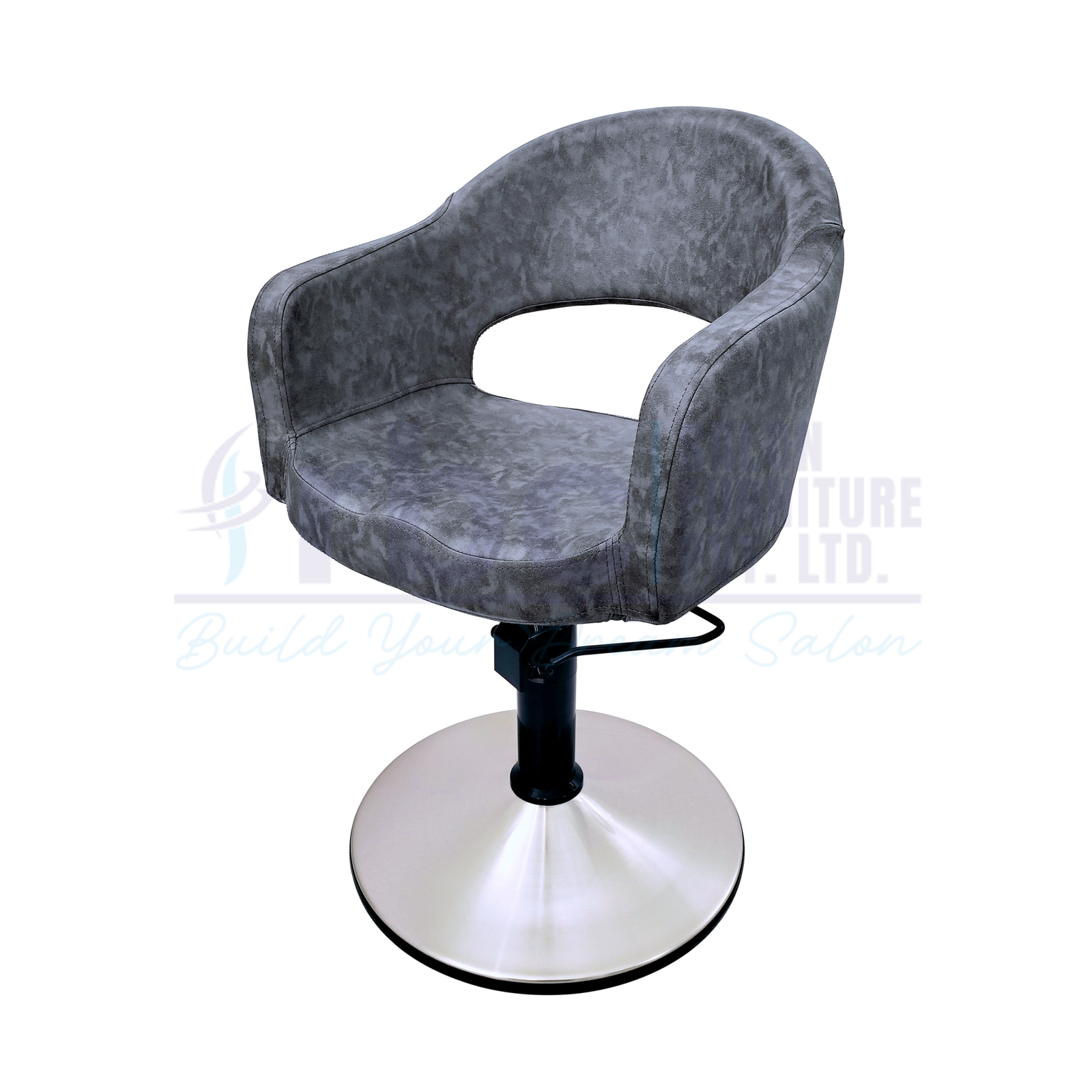RBC 432 Distressed Grey Hydraulic Salon Styling Chair with Open Back Cutout and Round Base