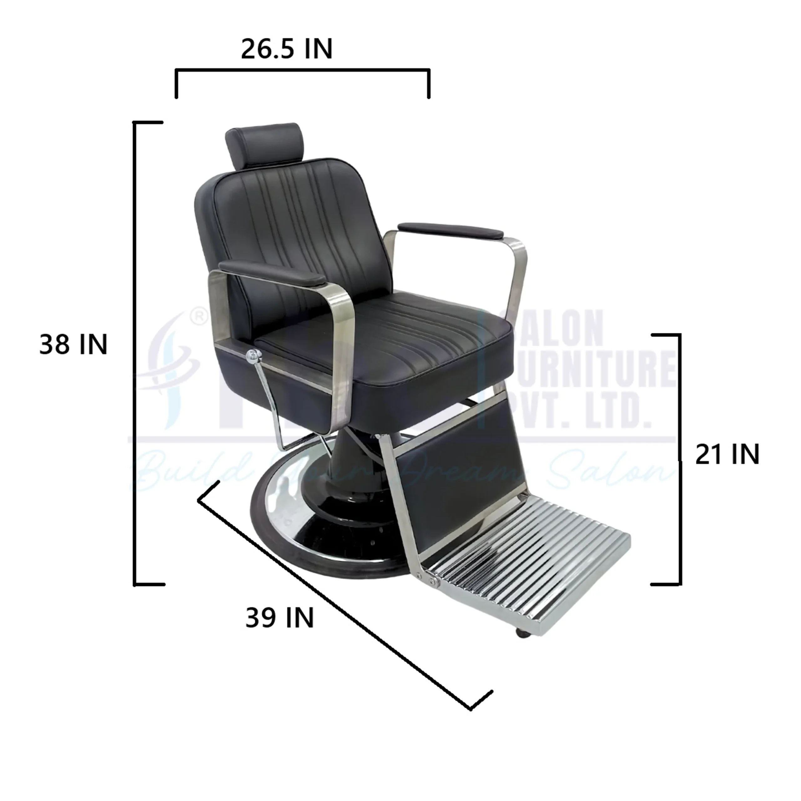 RBC 434 Heavy Duty Black Hydraulic Barber Chair with Round Base and Footrest