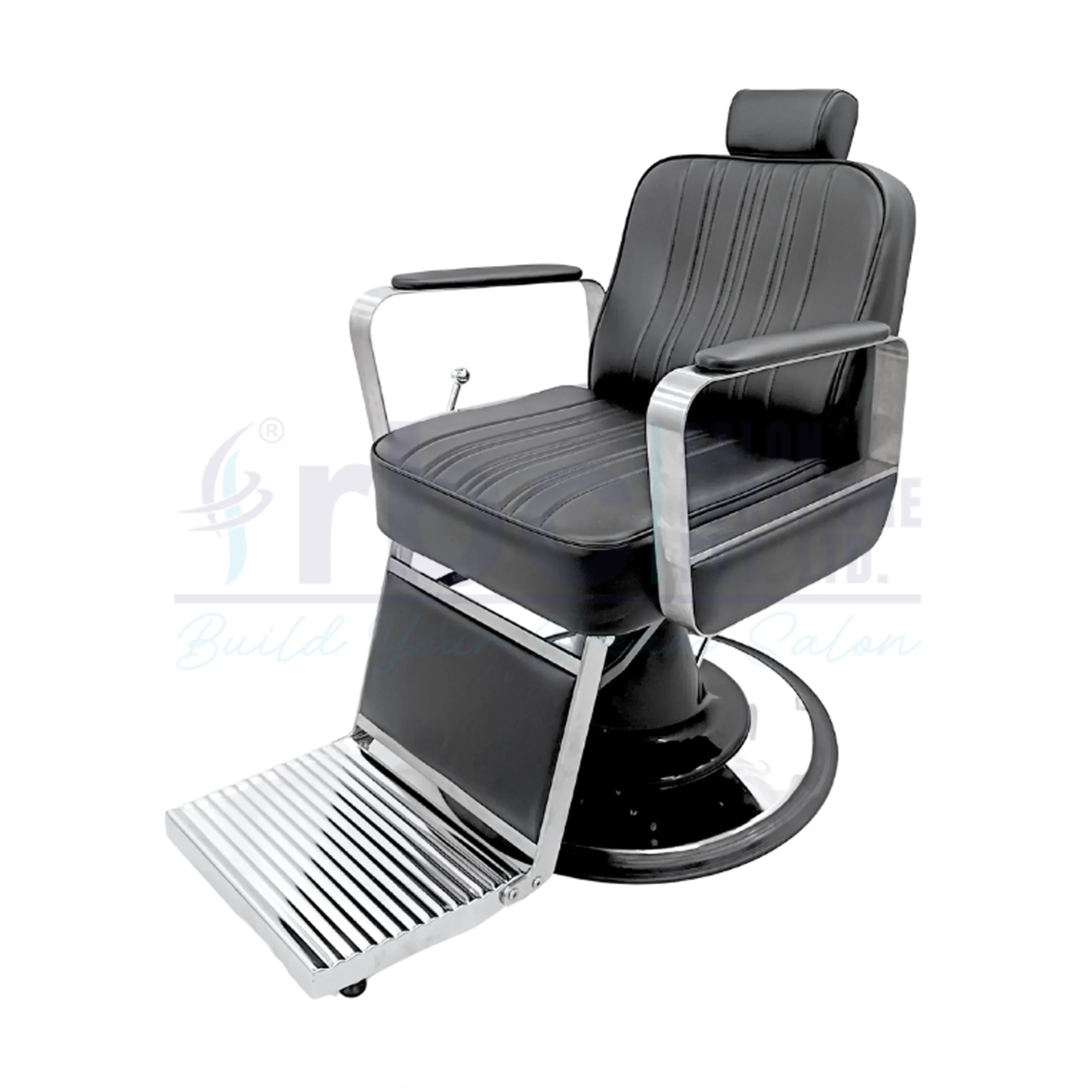 RBC 434 Heavy Duty Black Hydraulic Barber Chair with Round Base and Footrest