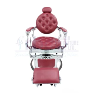 RBC 435 Silver Chrome and Maroon Luxury Antique Hydraulic Barber Chair Front View