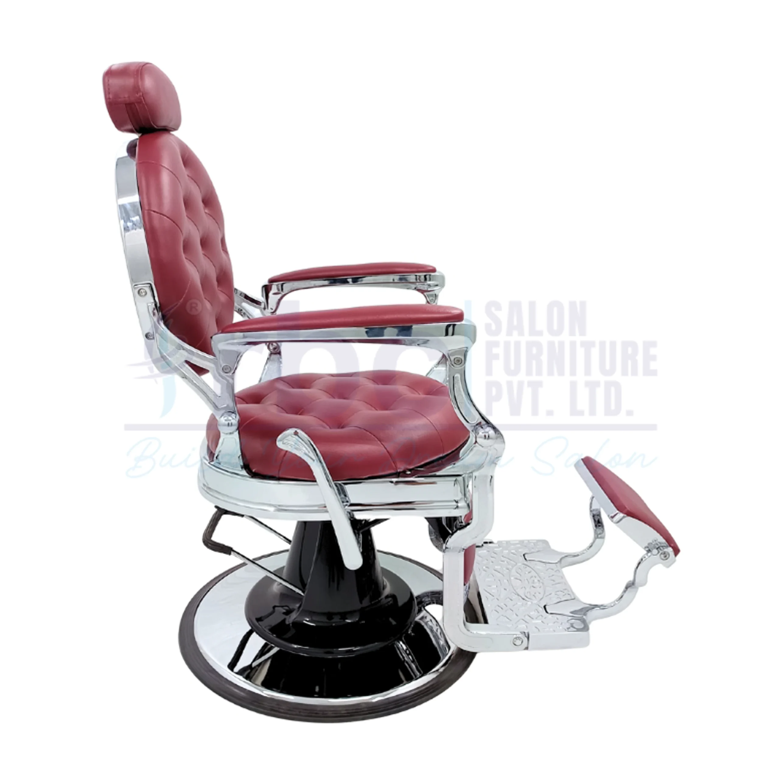 RBC 435 Silver Chrome and Maroon Luxury Antique Hydraulic Barber Chair Front View