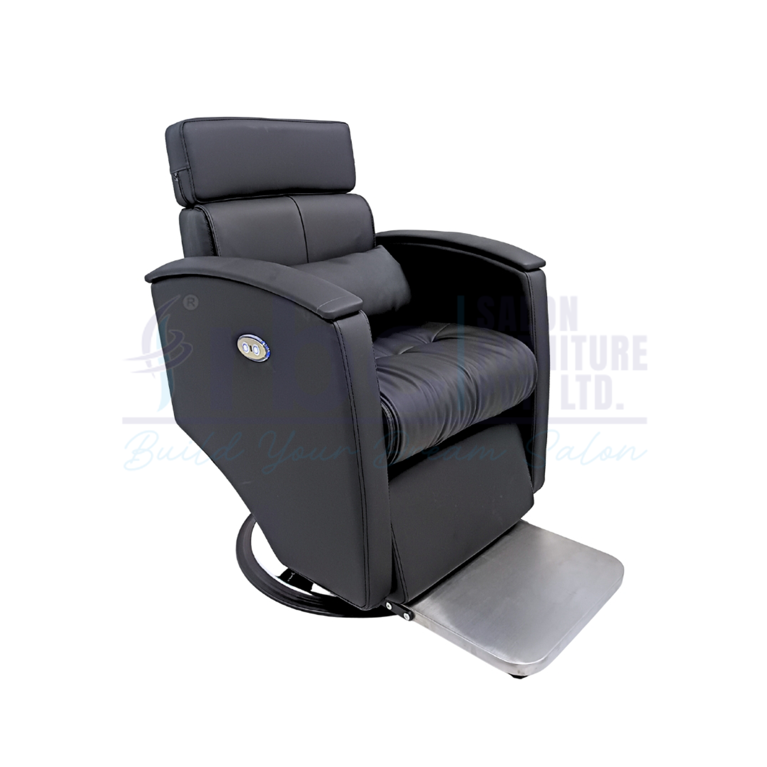 RBC 440 Premium Black Electric Reclining Salon Chair with Extended Leg Rest Side View