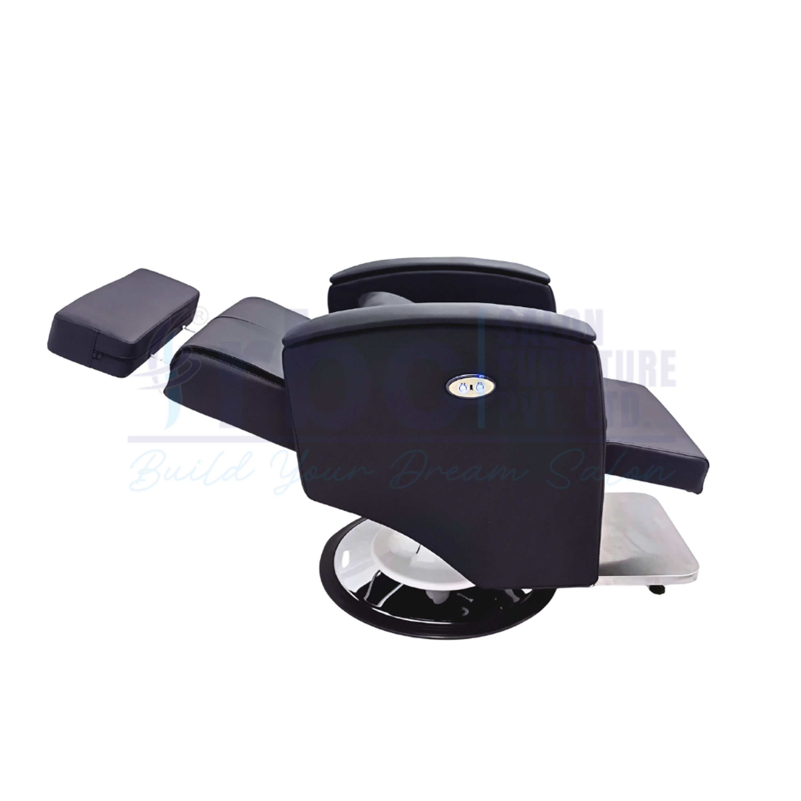 RBC 440 Premium Black Electric Reclining Salon Chair with Extended Leg Rest Side View