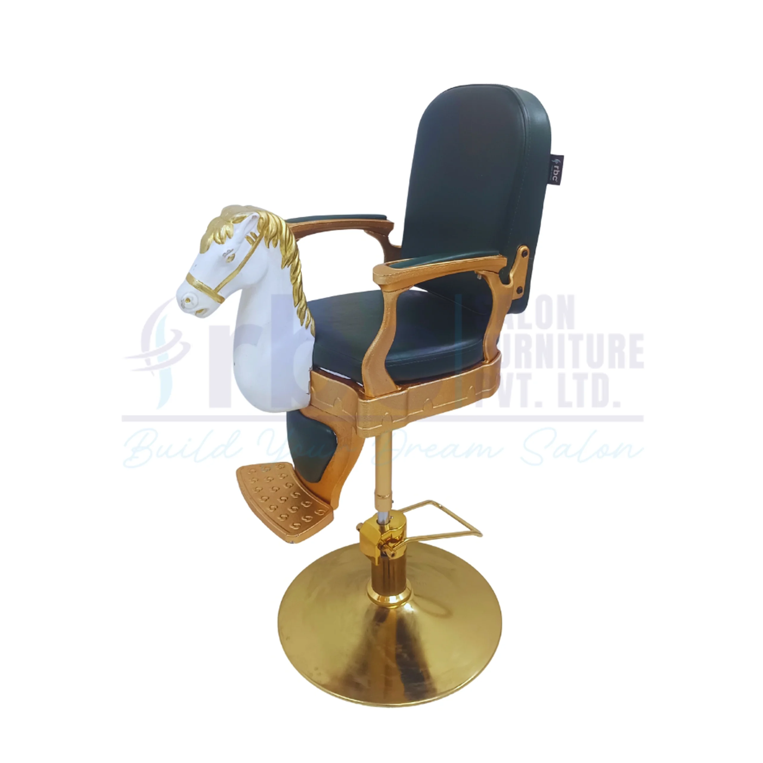 RBC Horse Design Kids Hydraulic Salon Chair with Gold Base and Black Seat