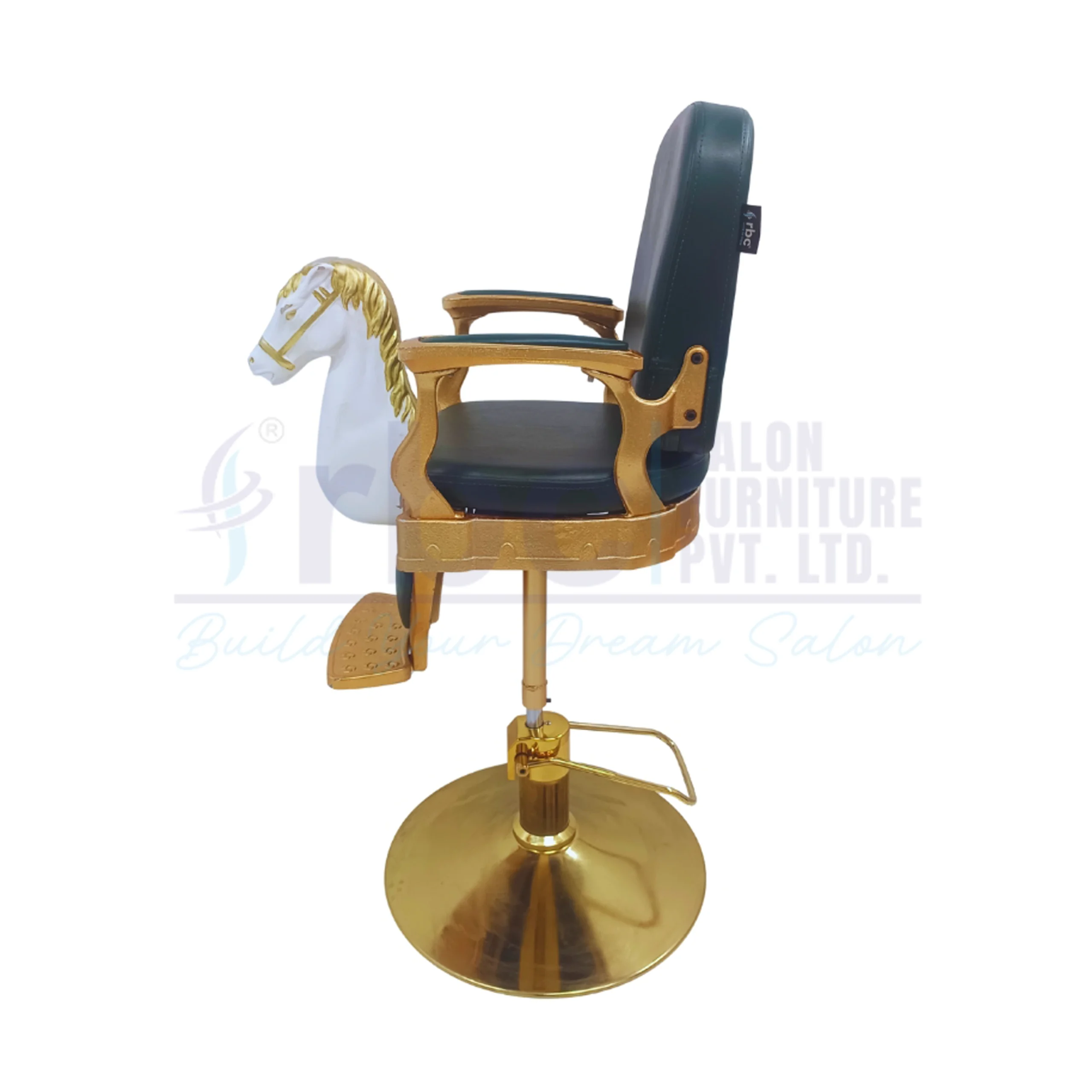 RBC Horse Design Kids Hydraulic Salon Chair with Gold Base and Black Seat