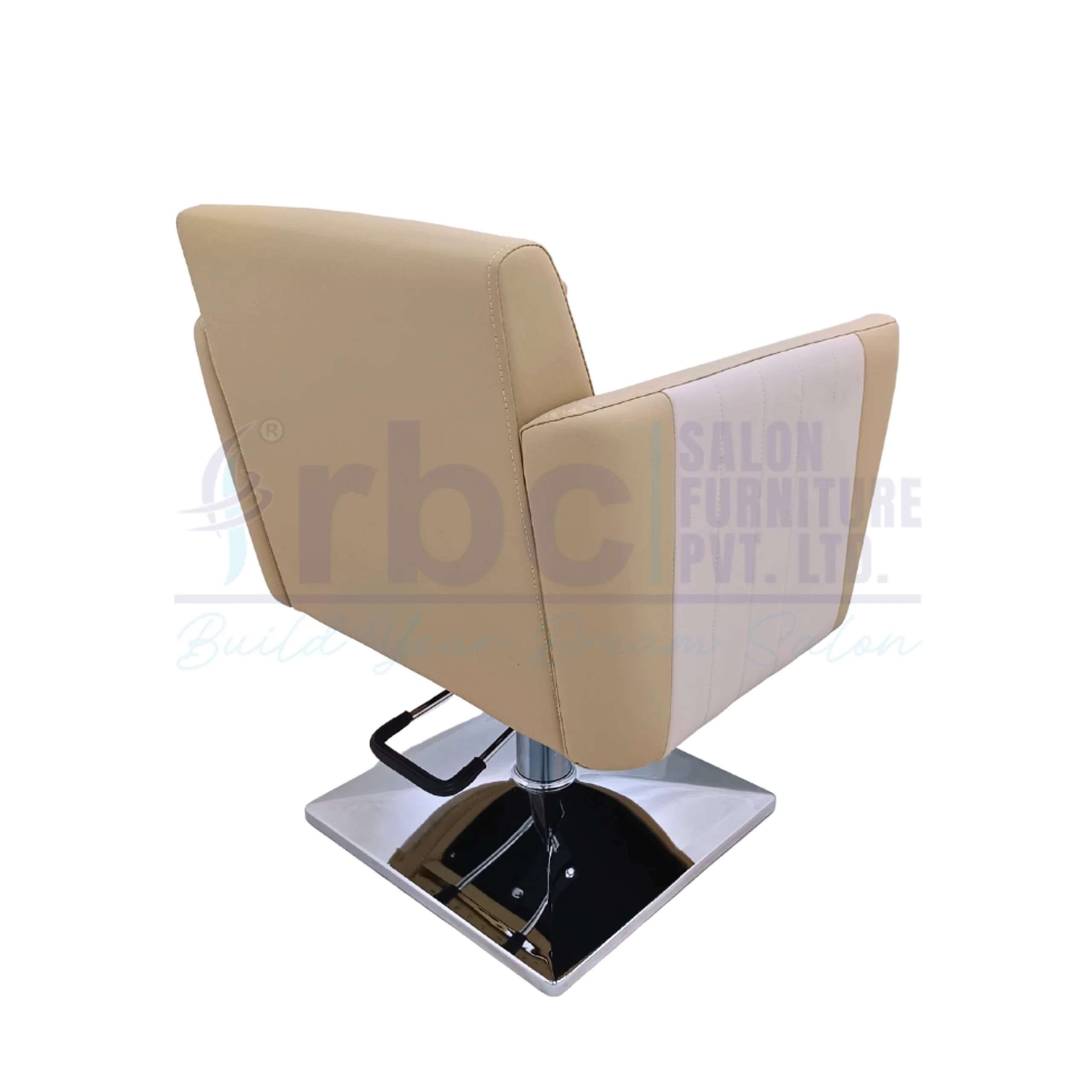RBC 438 Premium Beige Modern Hydraulic Salon Chair with Chrome Square Base Front View