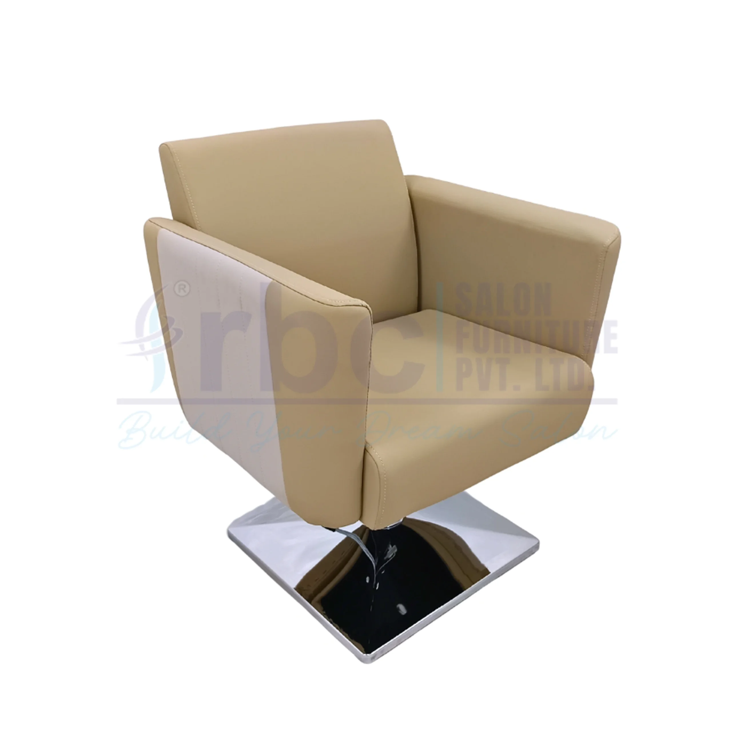 RBC 438 Premium Beige Modern Hydraulic Salon Chair with Chrome Square Base Front View