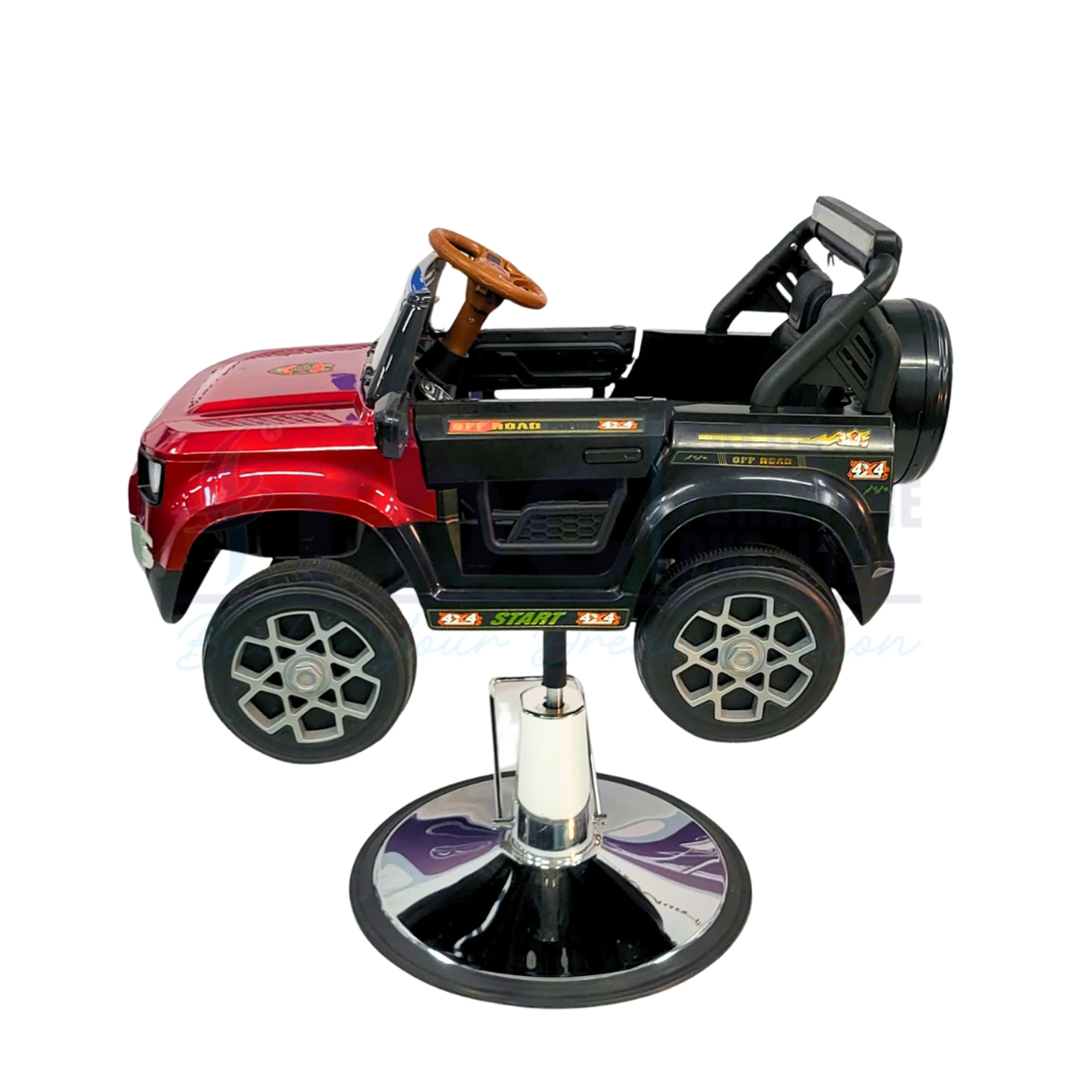 RBC Red SUV Car Kids Hydraulic Salon Chair with Chrome Round Base Front View