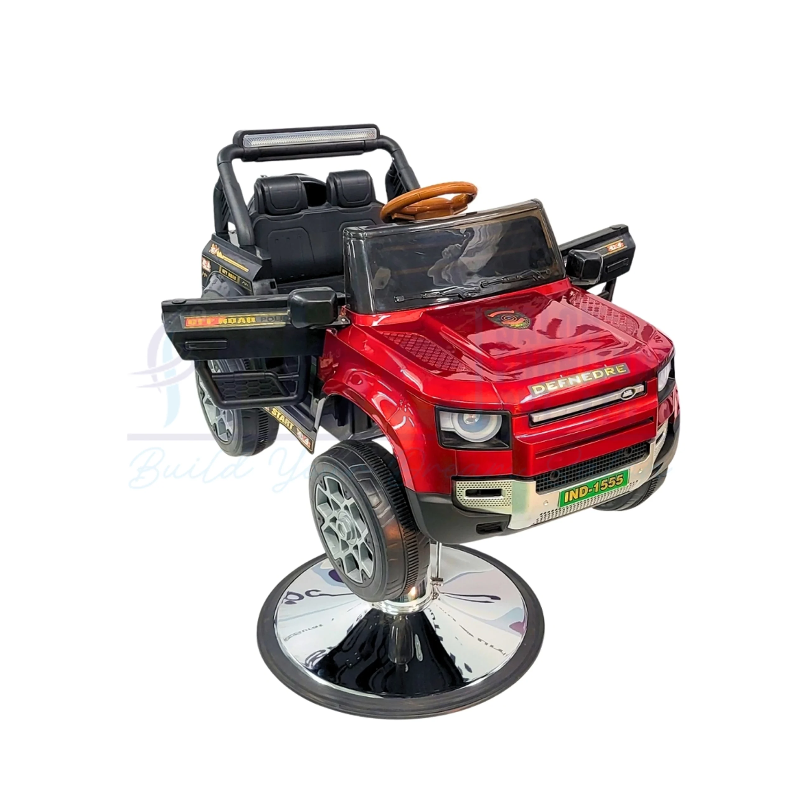 RBC Red SUV Car Kids Hydraulic Salon Chair with Chrome Round Base Front View