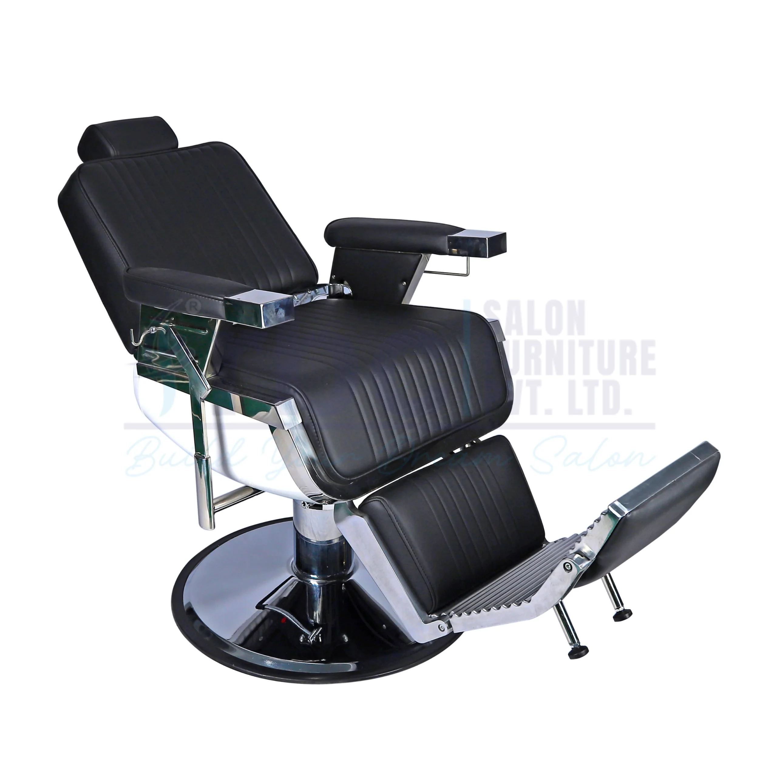 RBC 253 Black Vintage Reclining Hydraulic Barber Chair with Chrome Accent Frame and Round Base