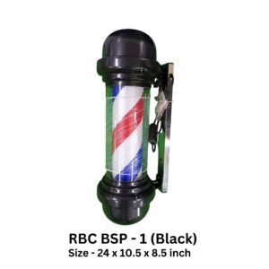 RBC BSP - 1 Black Rotating LED Barber Pole Light 24 Inch with Red White Blue Spiral Stripes and Black End Caps