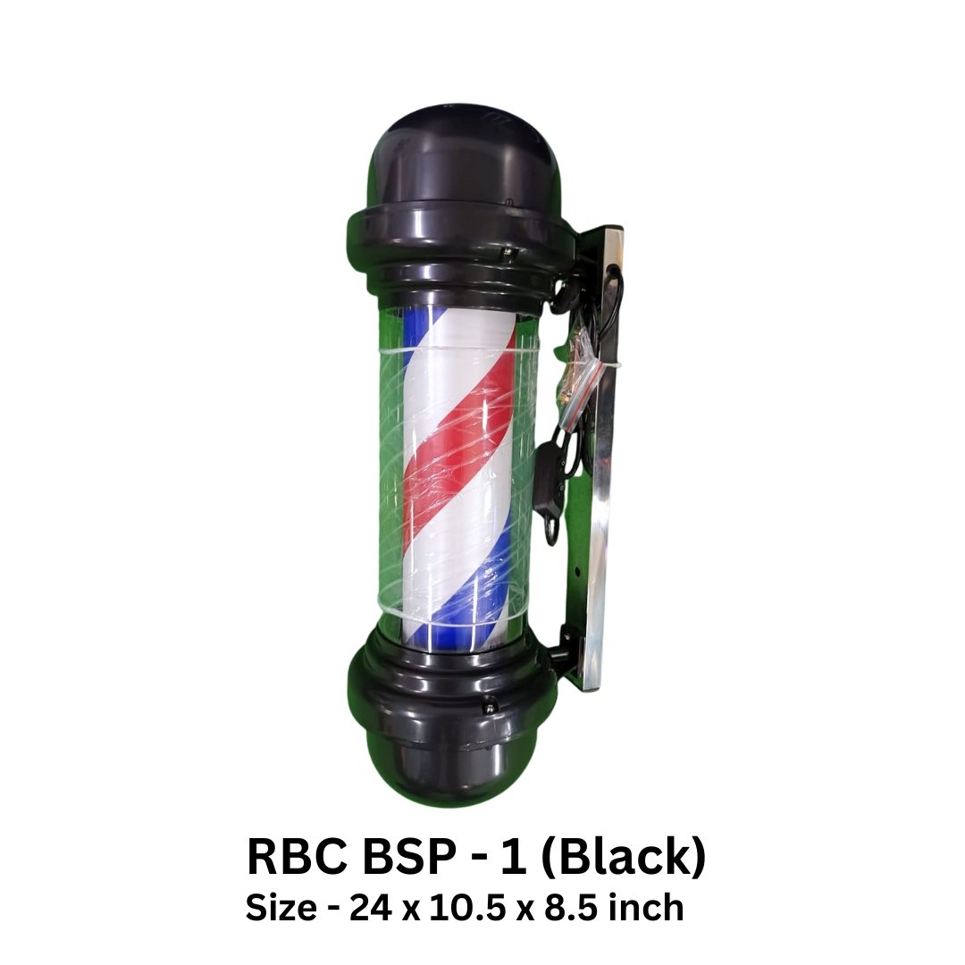 RBC BSP - 1 Black Rotating LED Barber Pole Light 24 Inch with Red White Blue Spiral Stripes and Black End Caps