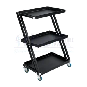 RBC 102 Black 3-Tier Z-Frame Metal Salon Utility Trolley Cart with Open Tray Shelves and Swivel Caster Wheels