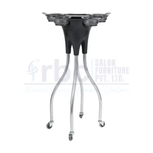 RBC 107 Hair Extension and Dye Service Trolley Stand with 4 Color Bowls, Foil Dispenser, and Chrome Curved Base