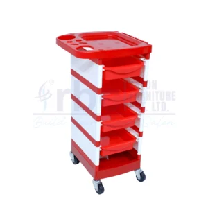 RBC 114 Red and White Professional Salon Storage Trolley Cart with 5 Slide-Out Drawers and Tool Holder Top