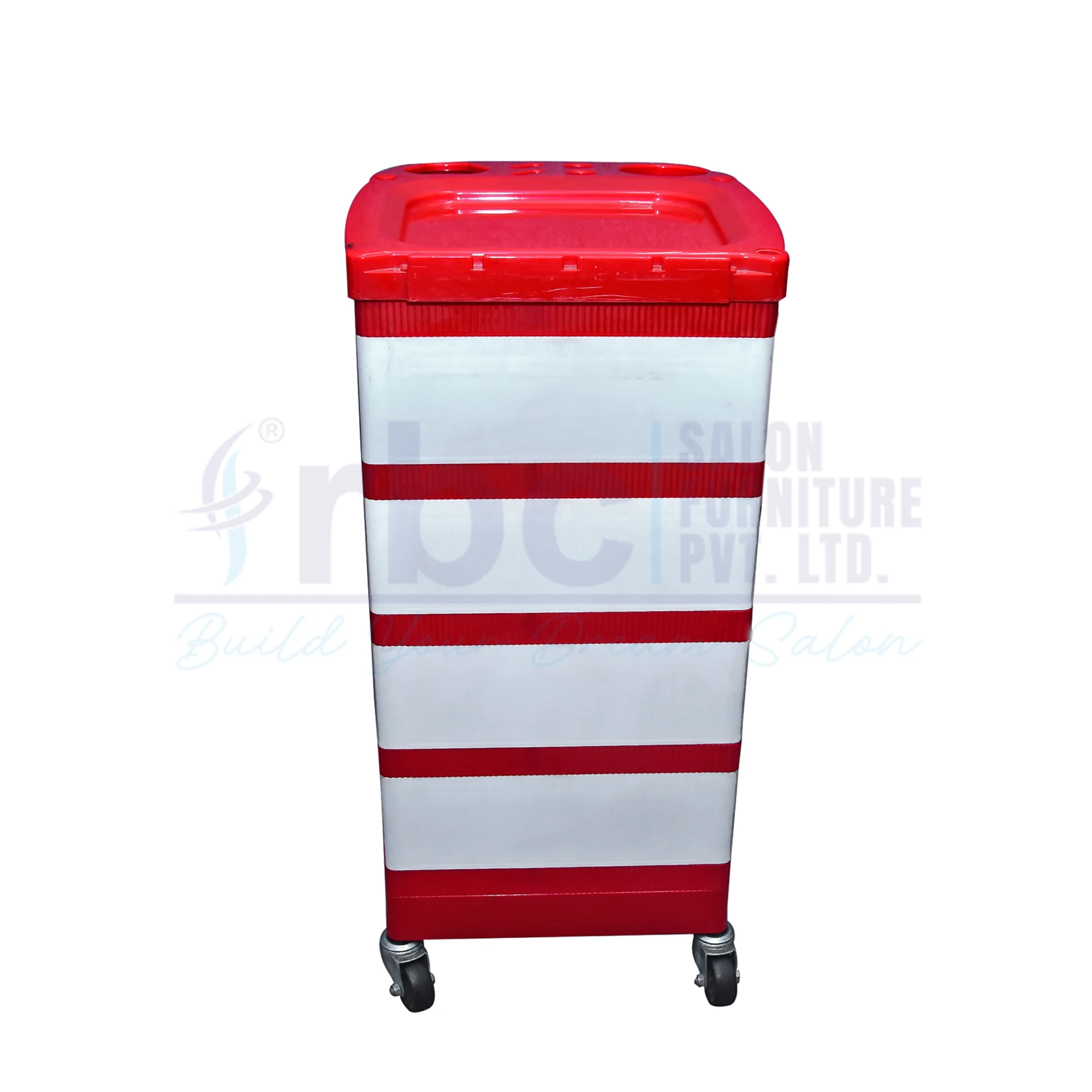 RBC 114 Red and White Professional Salon Storage Trolley Cart with 5 Slide-Out Drawers and Tool Holder Top