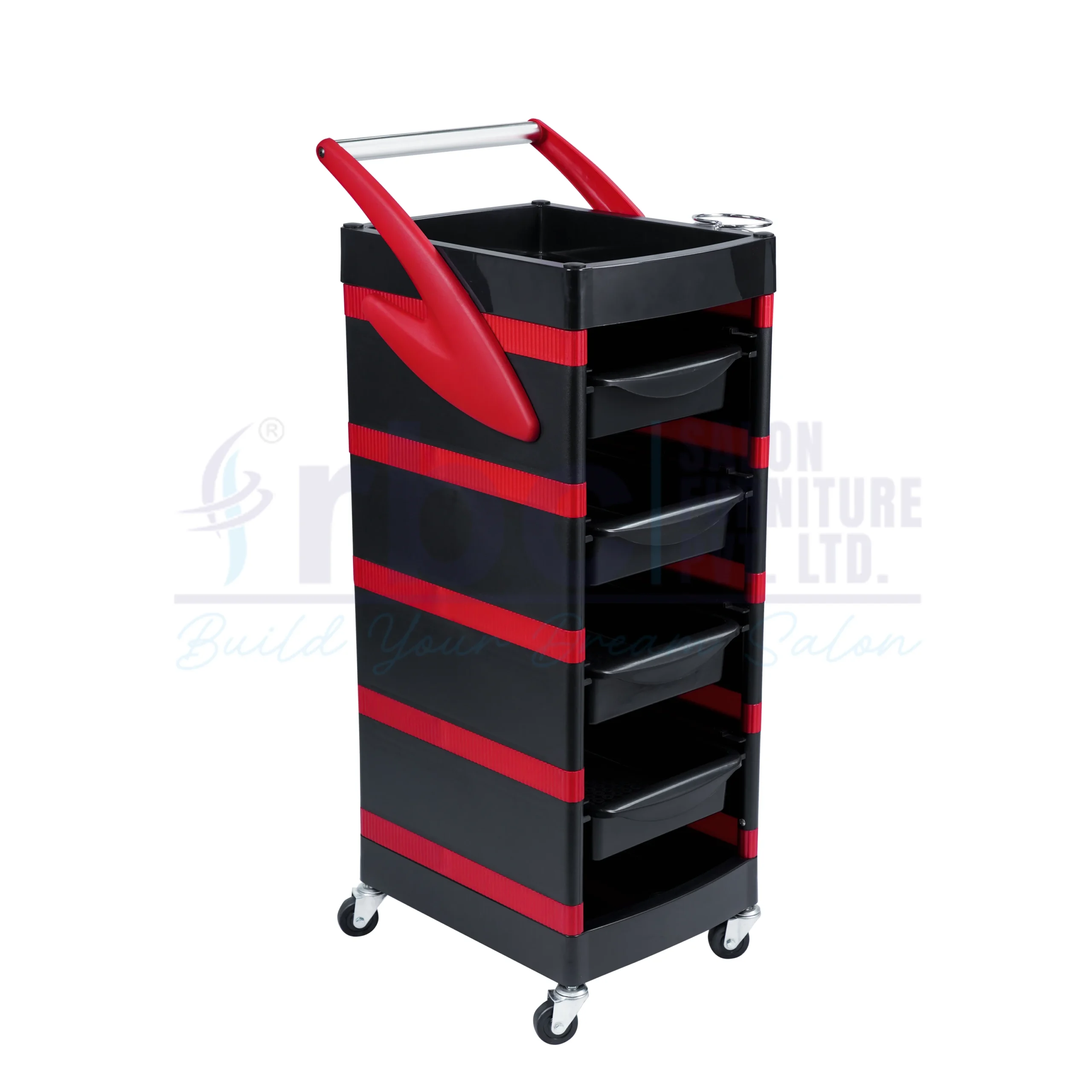 rbc 115 professional black & red salon storage trolley cart l