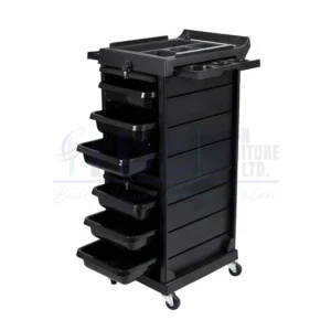 RBC 117 Professional Lockable Salon Storage Trolley Cart in Matte Black with Key Lock, Slide-Out Drawers, and Fold-Out Side Trays