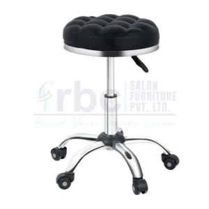 RBC 124 Professional Hydraulic Tufted Salon Stool Chair with Black Cushion Seat, Chrome Hydraulic Gas Lift, and Swivel Caster Base