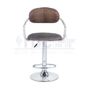 RBC 127 Professional Hydraulic Salon Chair Stool with Textured Brown Cushion, Chrome Armrests, Footrest Ring, and Circular Base