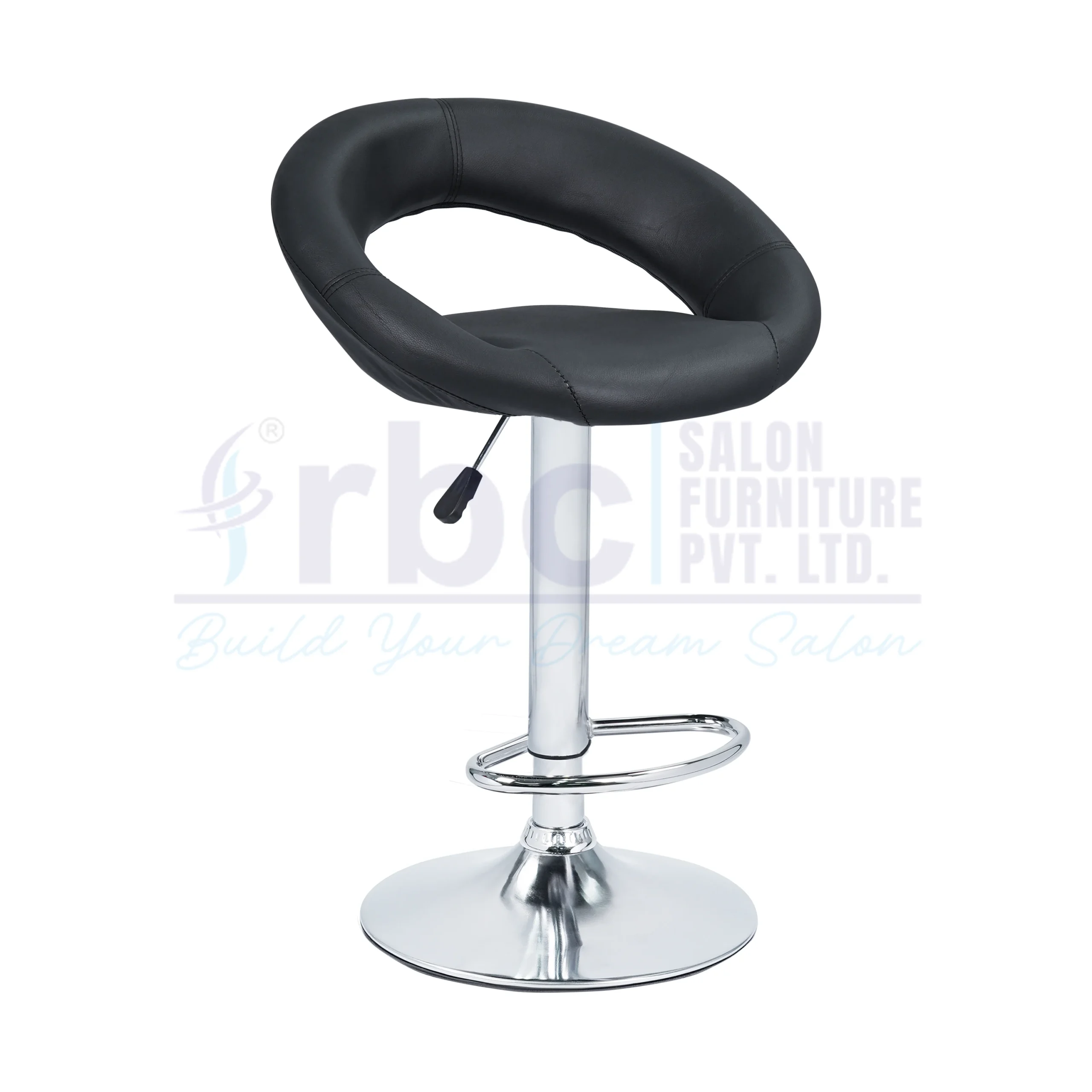 RBC 128 Professional Hydraulic Curved Back Salon Chair Stool with Black Leatherette Seat, Chrome Footrest, and Circular Base