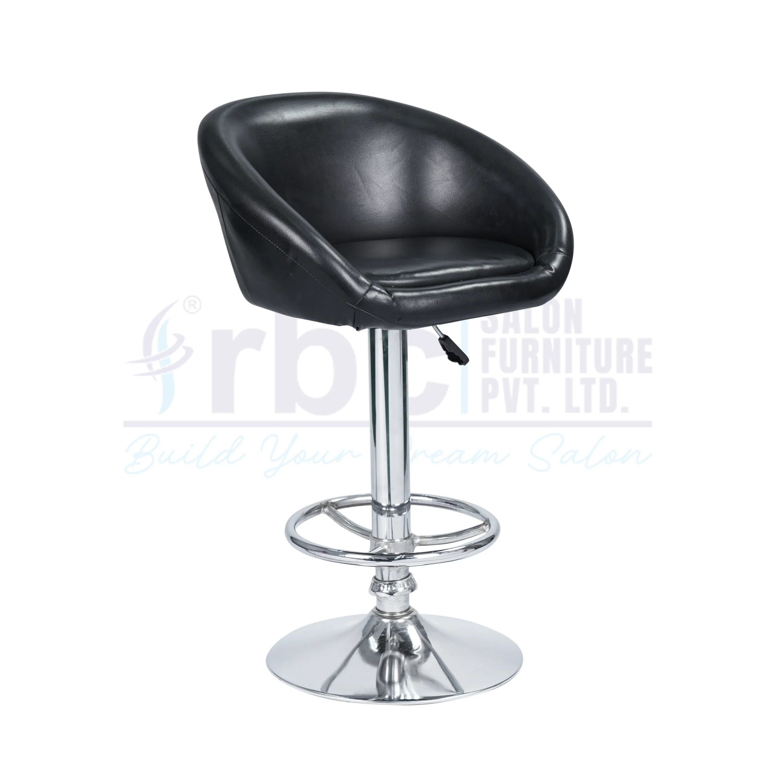 RBC 130 Professional Hydraulic Tub Bucket Seat Salon Chair Stool with Black Leatherette Seat, Chrome Footrest, and Circular Base