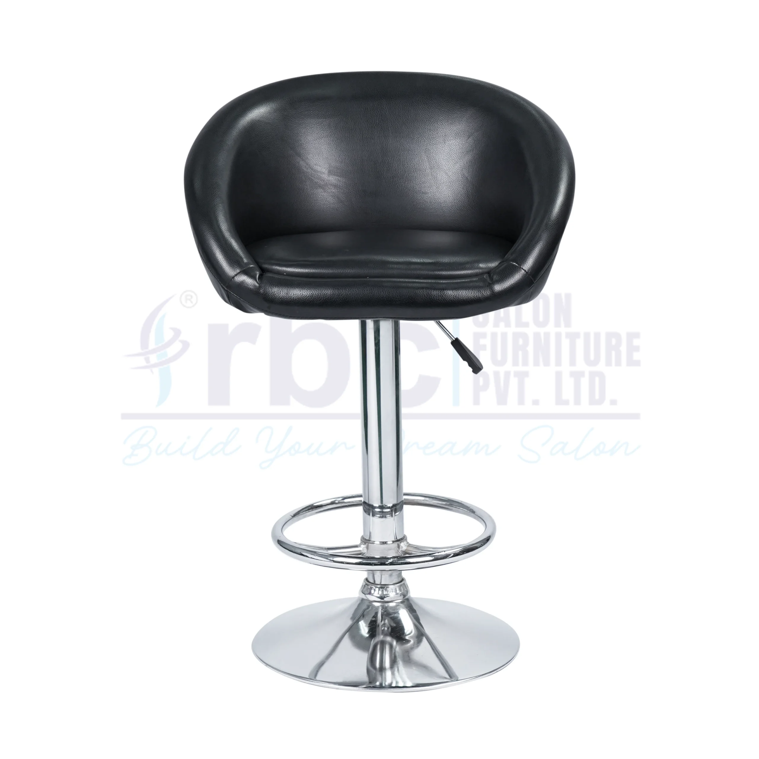 RBC 130 Professional Hydraulic Tub Bucket Seat Salon Chair Stool with Black Leatherette Seat, Chrome Footrest, and Circular Base