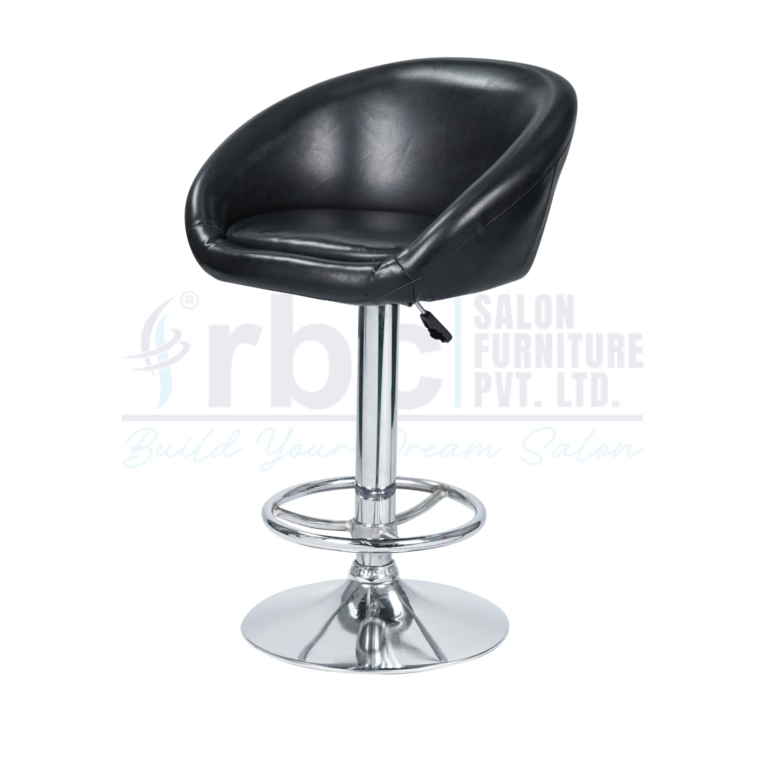 RBC 130 Professional Hydraulic Tub Bucket Seat Salon Chair Stool with Black Leatherette Seat, Chrome Footrest, and Circular Base