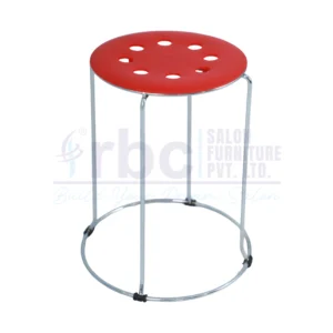 RBC 132 Lightweight Stainless Steel Salon Sitting Stool with Red Perforated Seat and Chrome Metal Base