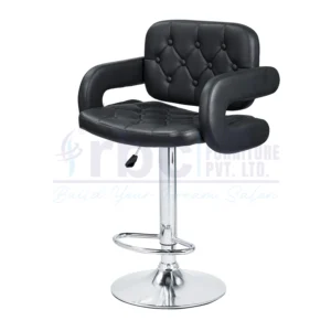 RBC 137 Professional Hydraulic Tufted Salon Chair Stool with Black Leatherette Cushion, Padded Armrests, Chrome Footrest, and Circular Base