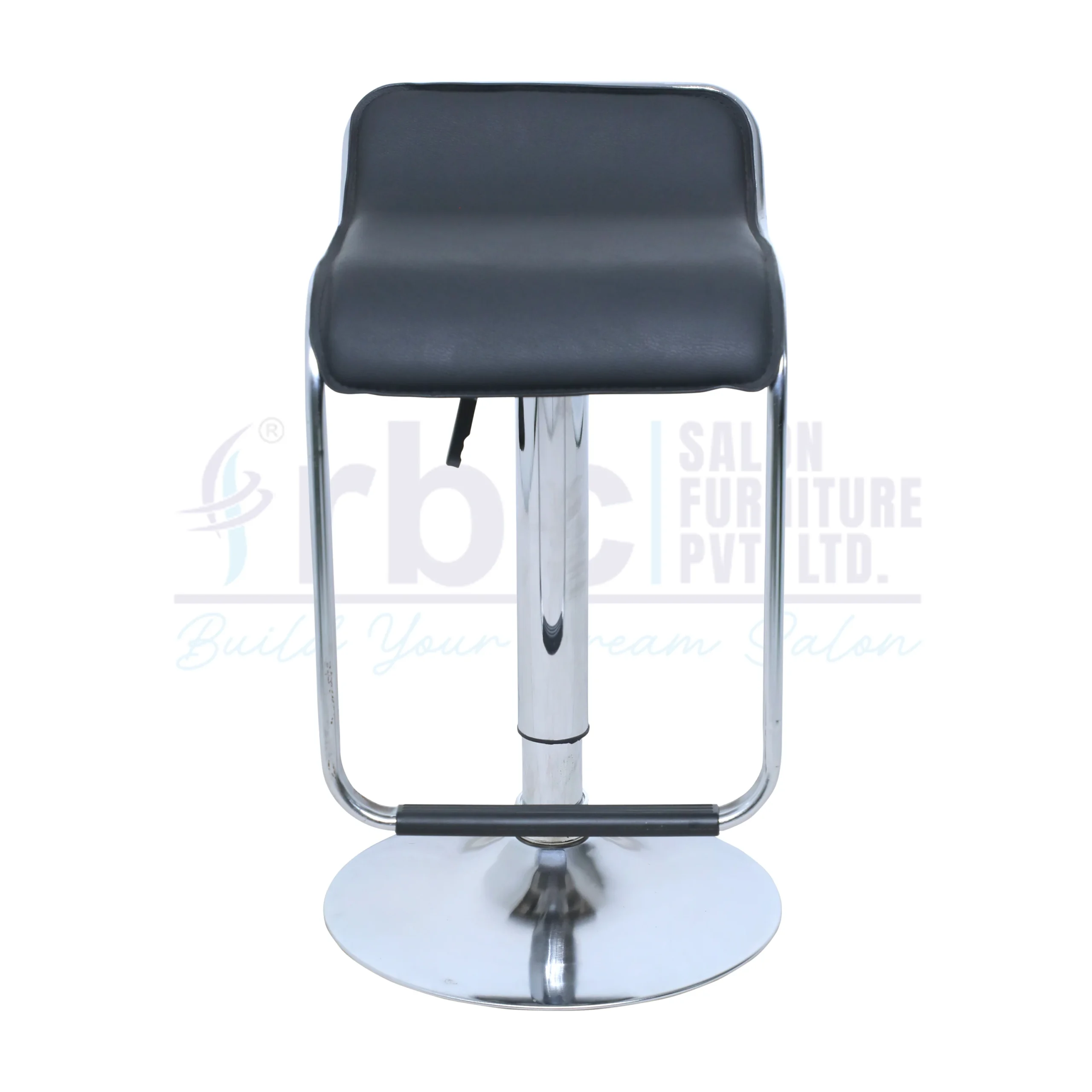 RBC 140 Professional Hydraulic Low-Back Salon Chair Stool with Black Leatherette Seat, Front Footrest Bar, and Chrome Disc Base