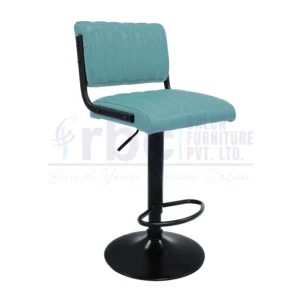 RBC 148 Professional Hydraulic Salon Chair Stool with Teal Blue Stitched Leatherette Cushion, Matte Black Frame, Footrest, and Circular Base