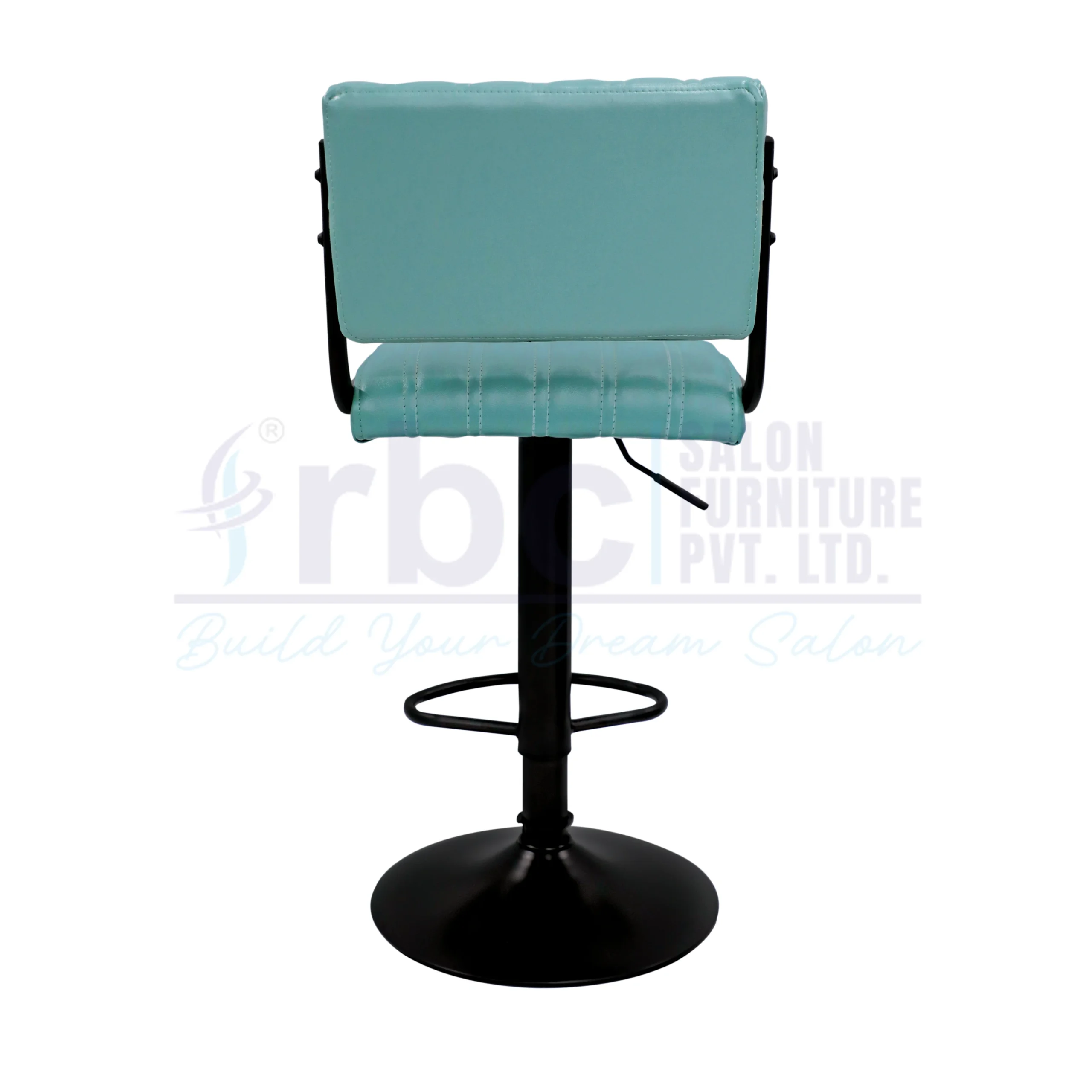 RBC 148 Professional Hydraulic Salon Chair Stool with Teal Blue Stitched Leatherette Cushion, Matte Black Frame, Footrest, and Circular Base