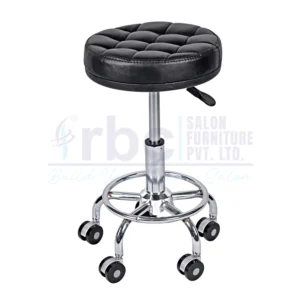 RBC 160 Professional Backless Hydraulic Rolling Salon Stool with Black Quilted Round Cushion Seat, Integrated Chrome Footrest Ring, and 5-Star Wheel Base